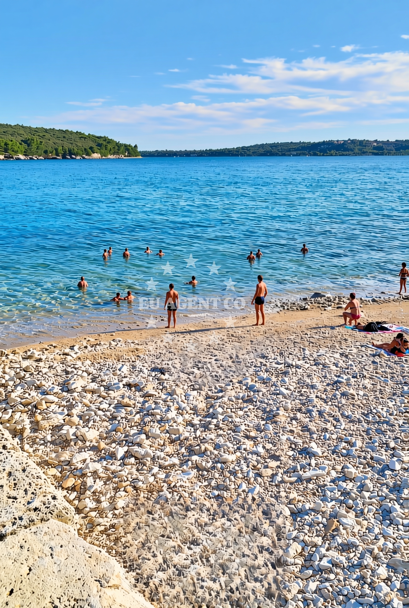 Sea and coastal view of Luka Štinjan, Pula Beach in Luka Štinjan
