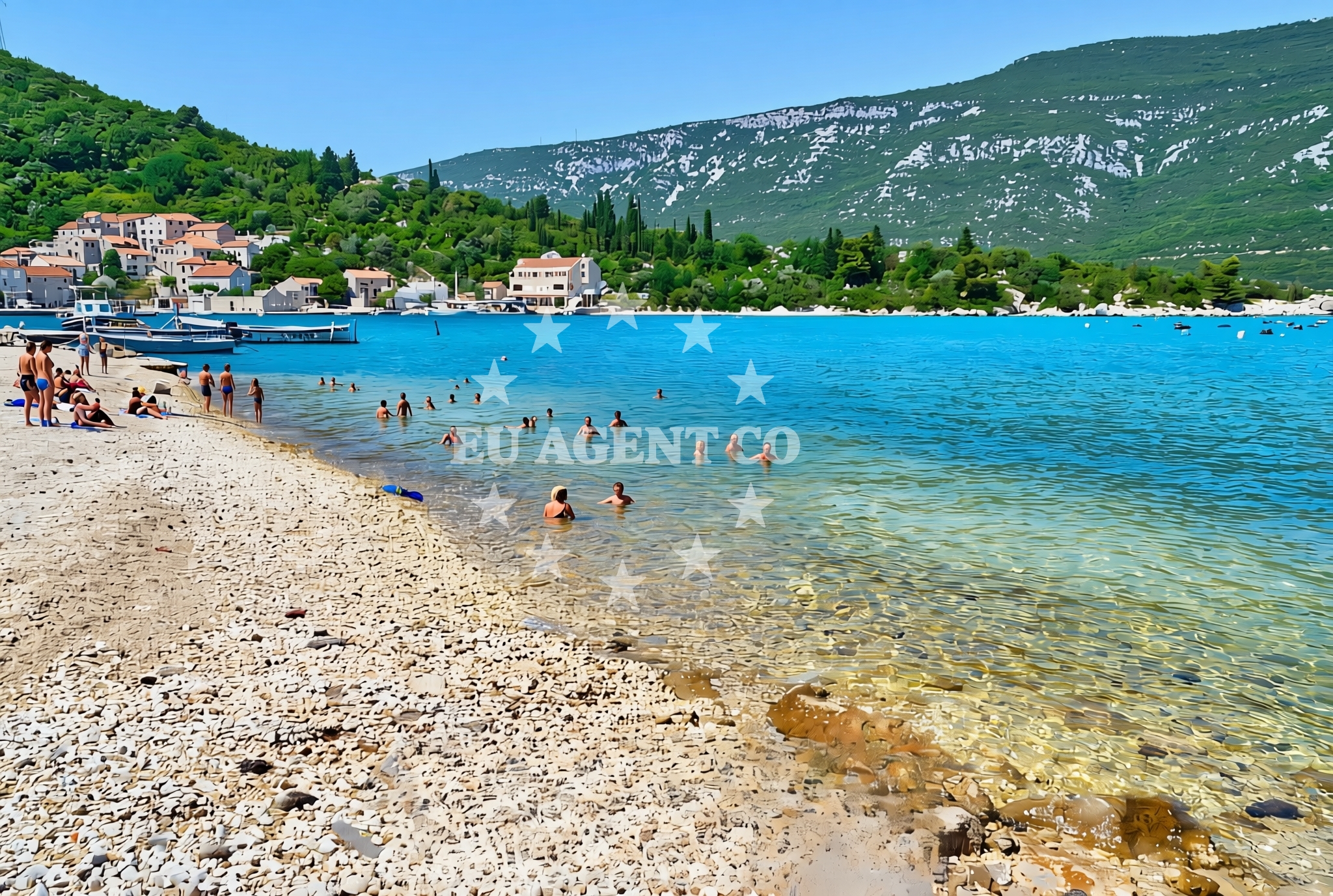 Sea and coastal view of Luka stonska jug, Luka (Ston) Beach in Luka stonska jug