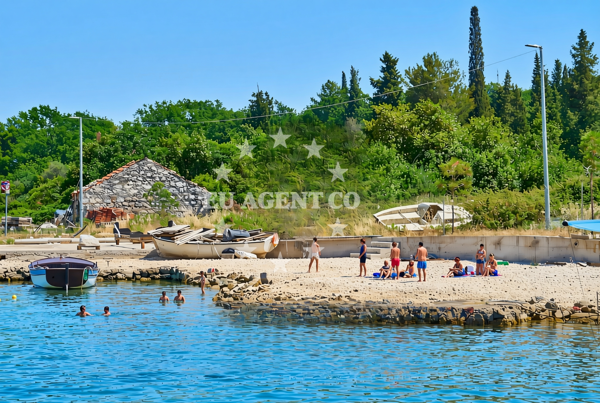 Sea and coastal view of Luka stonska sredina, Luka (Ston) Beach in Luka stonska sredina
