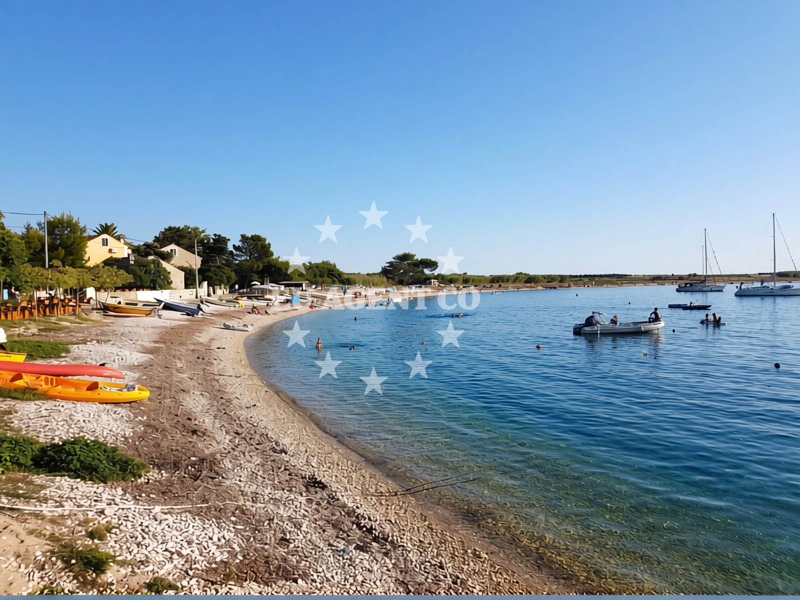 Shoreline and swimming area at Luka Unije in Unije 95, Unije