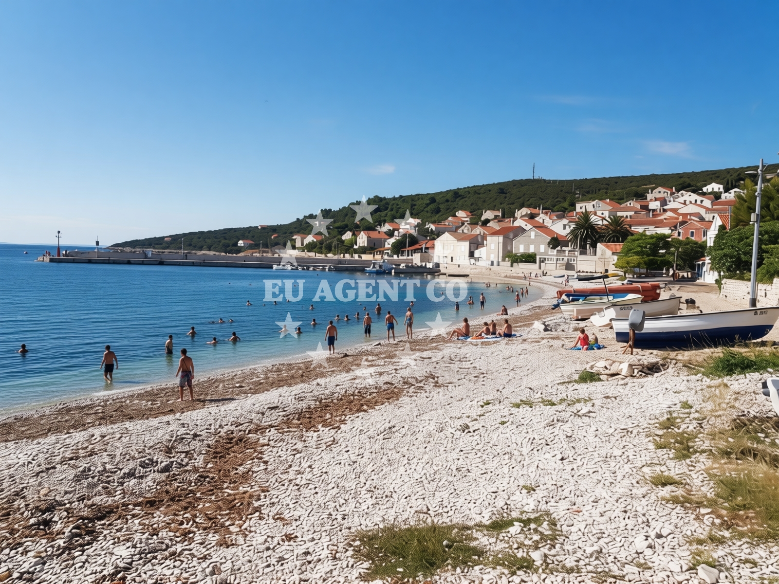 Sea and coastal view of Luka Unije in Unije 95, Unije