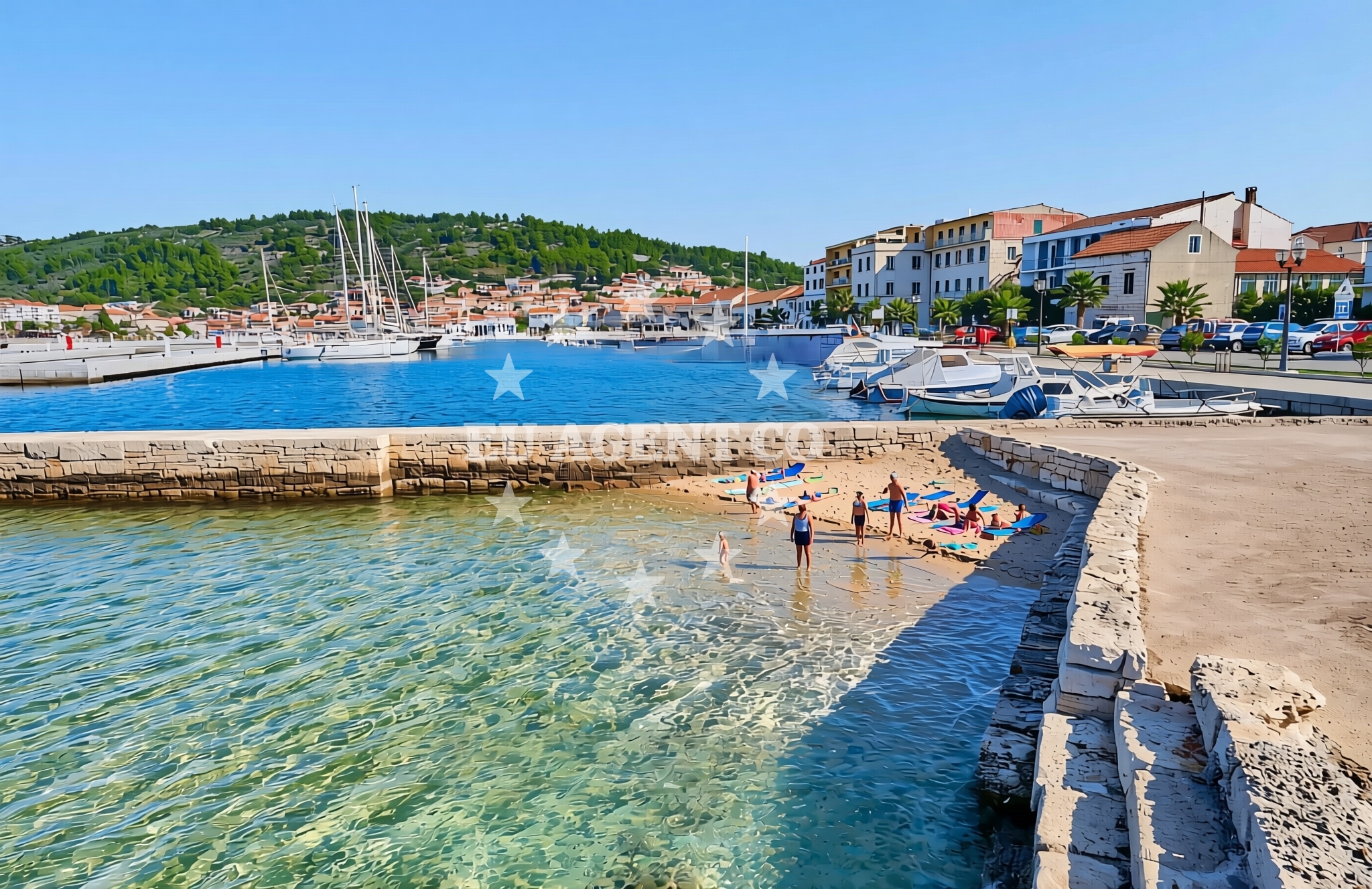 Beach facilities and surroundings at Luka, Vela Luka (Korčula) Beach in Luka