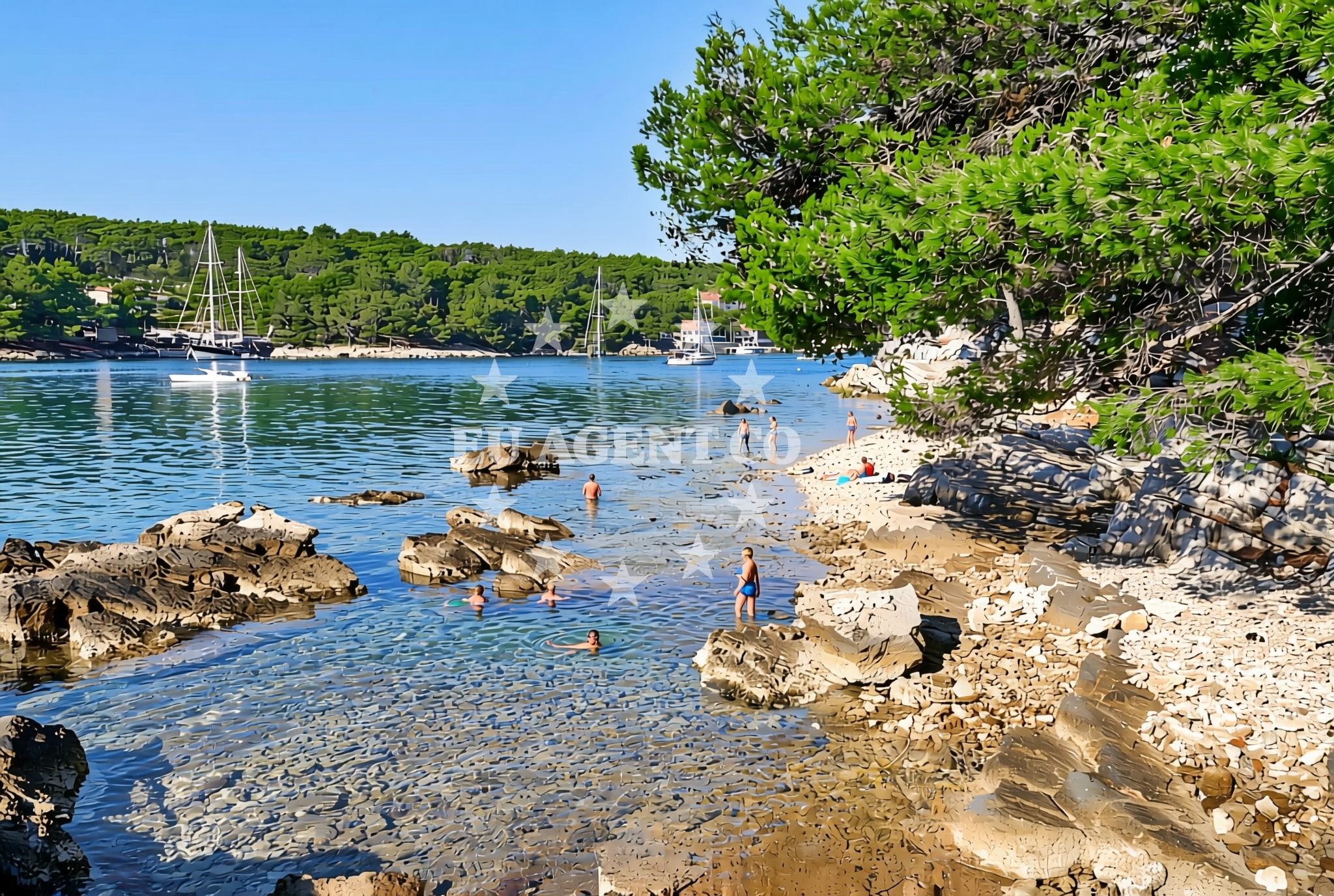 Sea and coastal view of Luka, Vrboska (Hvar) Beach in Luka