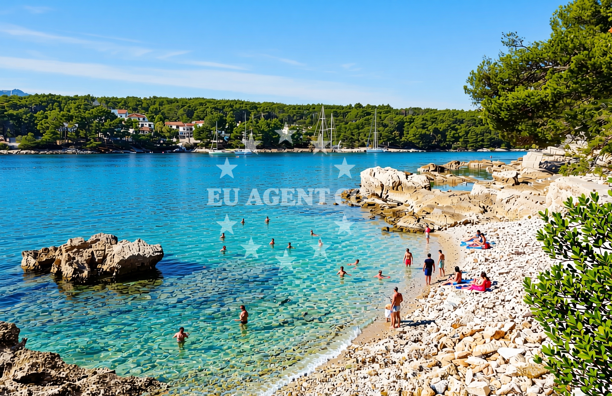 Beach facilities and surroundings at Luka, Vrboska (Hvar) Beach in Luka