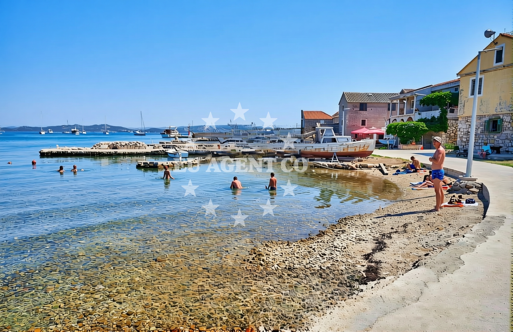 Sea and coastal view of Luka, Vrgada (Vrgada) Beach in Luka