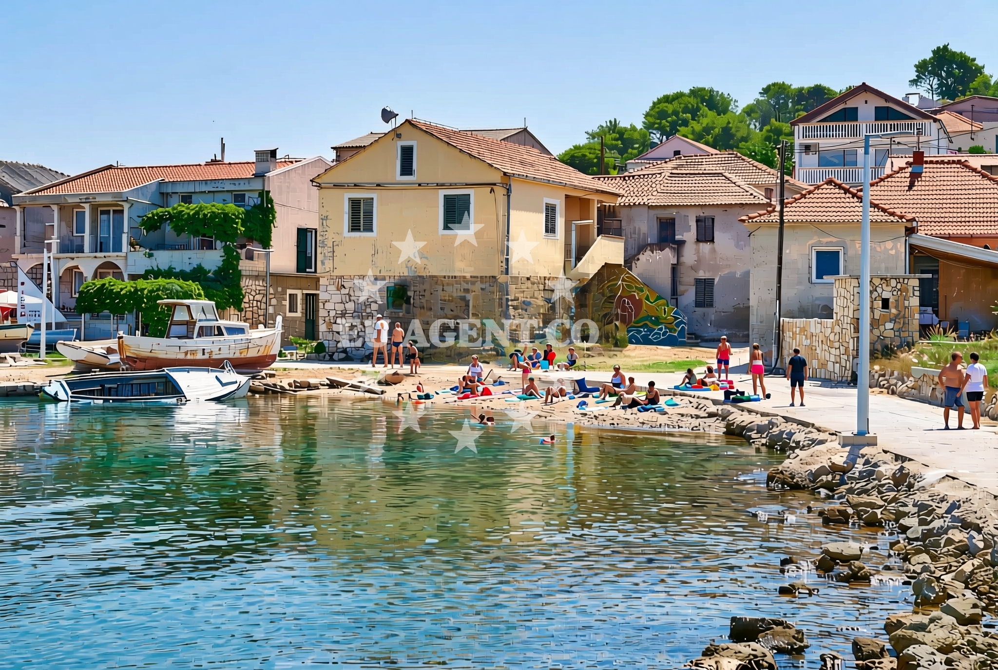 Beach facilities and surroundings at Luka, Vrgada (Vrgada) Beach in Luka