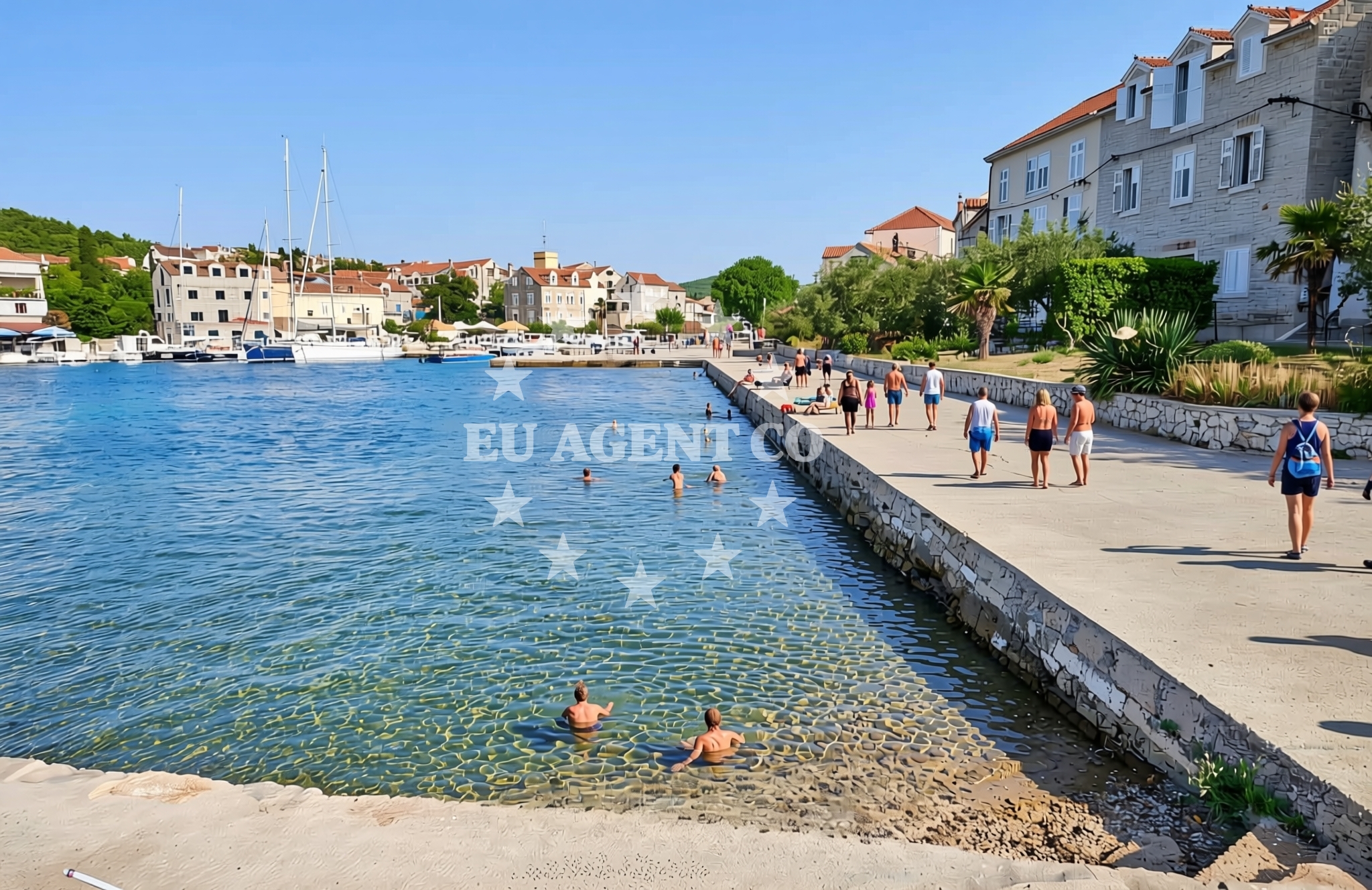 Shoreline and swimming area at Luka, Zlarin (Zlarin) Beach in Luka