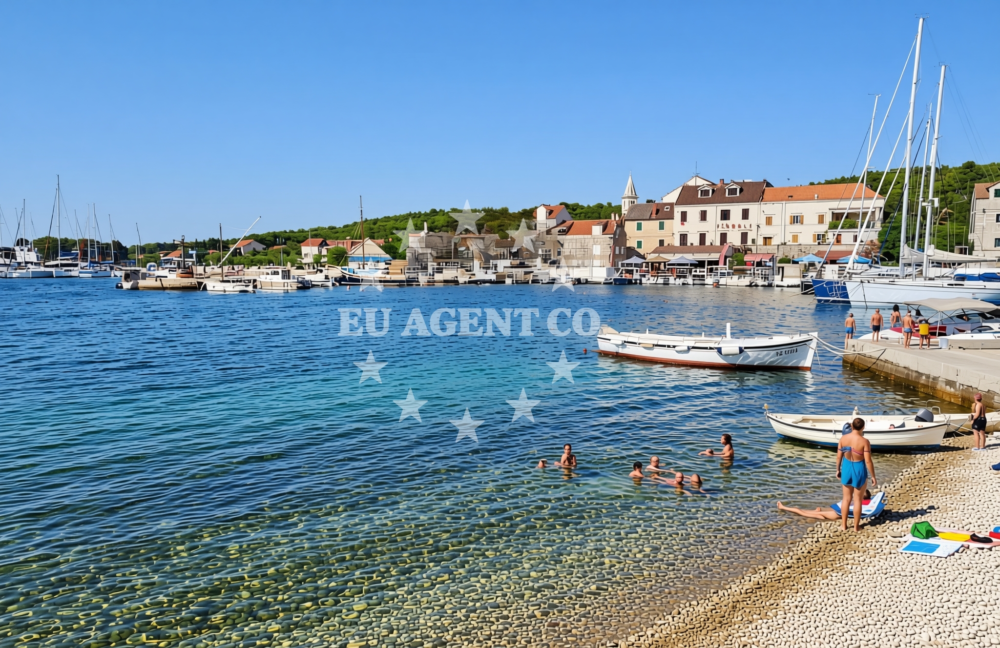 Sea and coastal view of Luka, Zlarin (Zlarin) Beach in Luka
