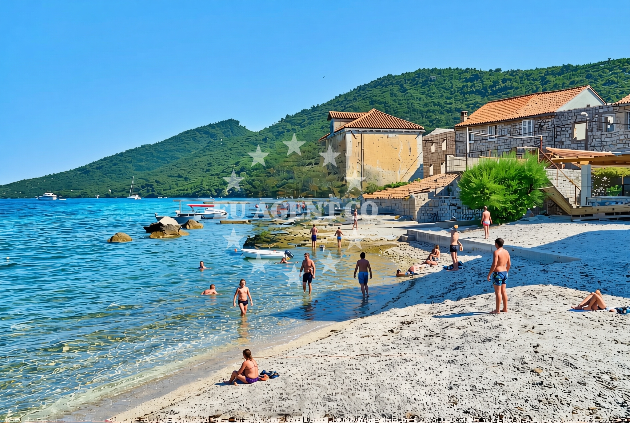 Sea and coastal view of Lukobran, Broce Beach in Lukobran