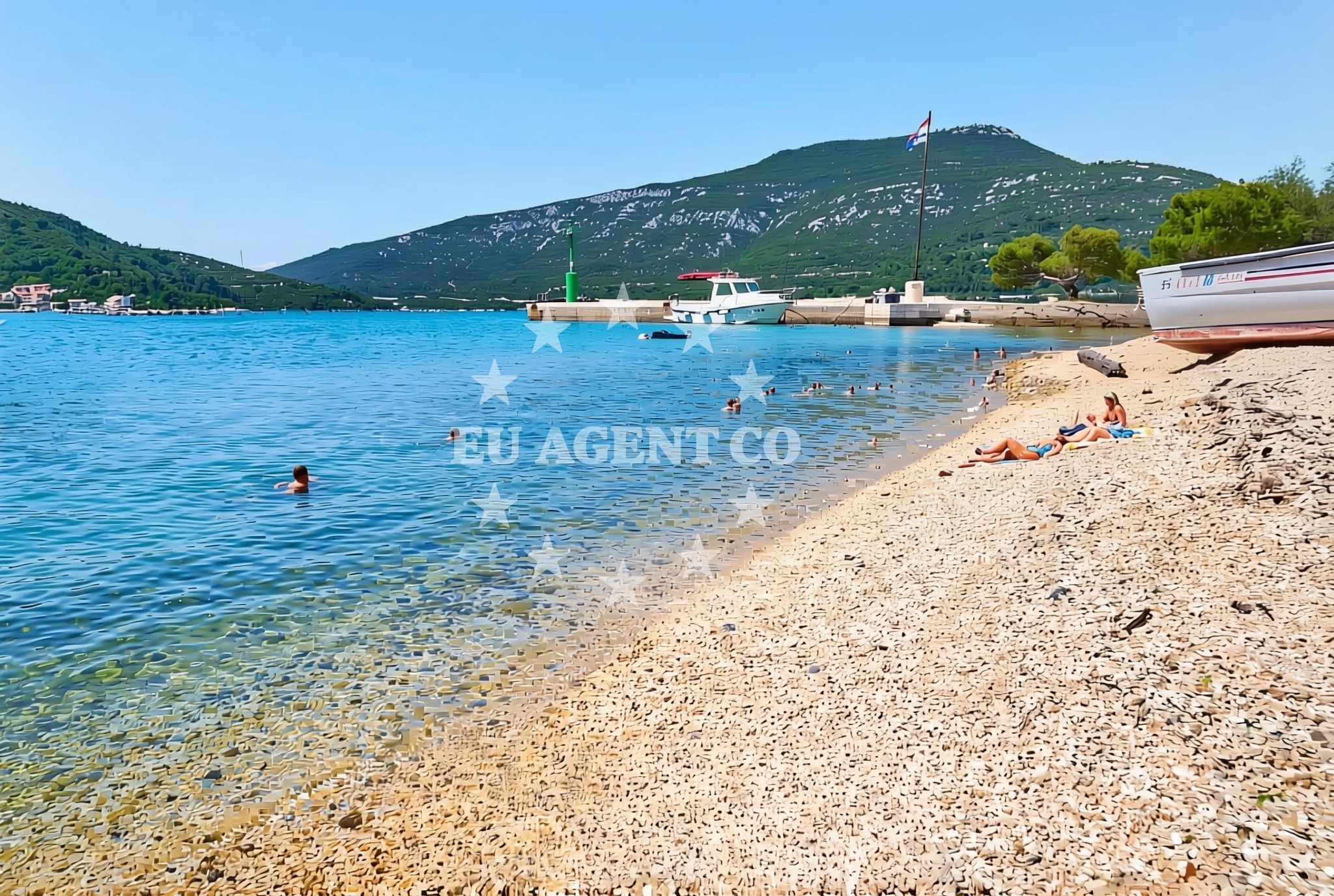 Sea and coastal view of Lukobran jug, Hodilje Beach in Lukobran jug