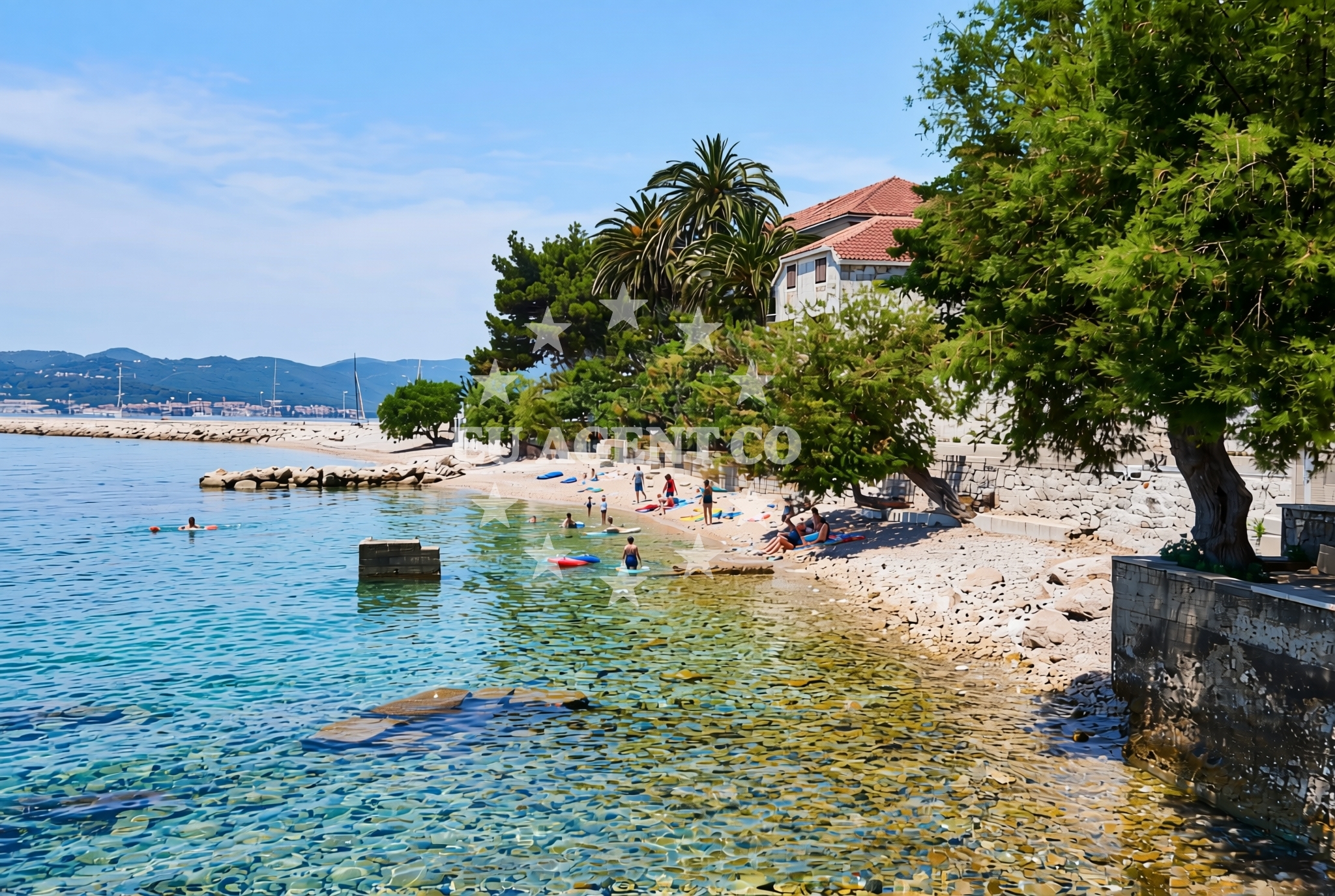 Beach facilities and surroundings at Lukobran, Orebić Beach in Lukobran