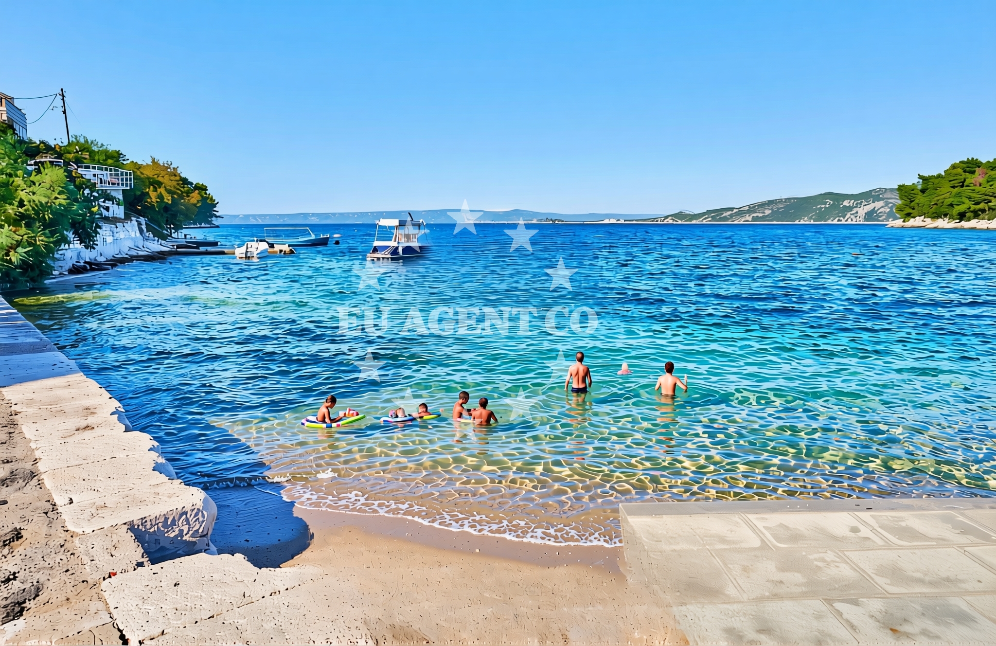 Shoreline and swimming area at Lukobran, Račišće (Korčula) Beach in Lukobran