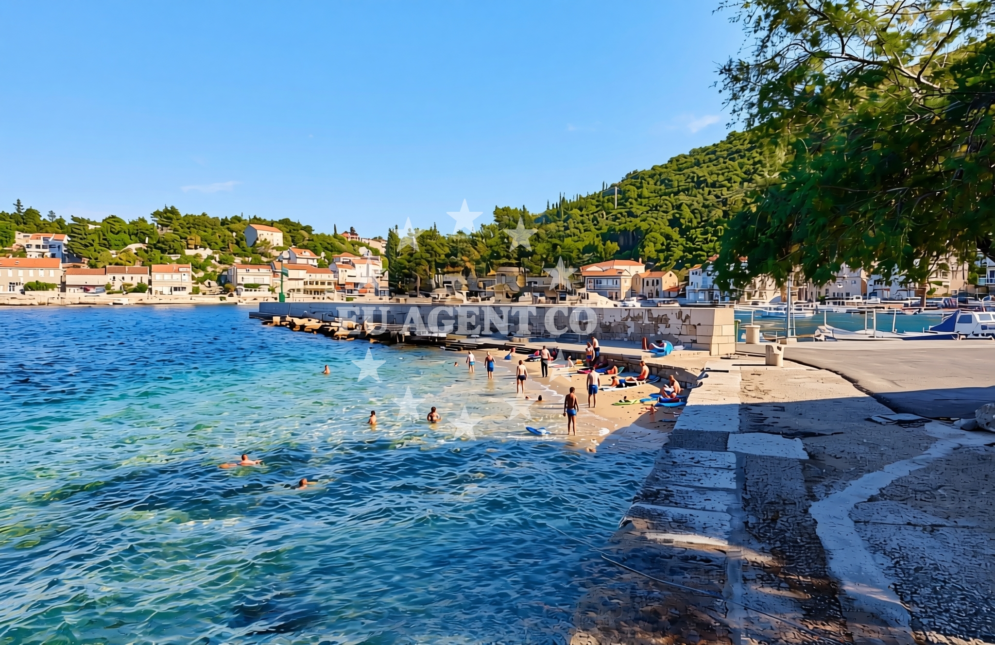 Beach facilities and surroundings at Lukobran, Račišće (Korčula) Beach in Lukobran