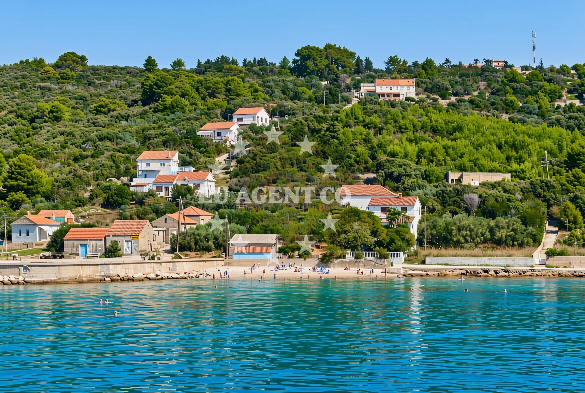 Shoreline and swimming area at Lukobran, Rivanj (Rivanj) Beach in Lukobran