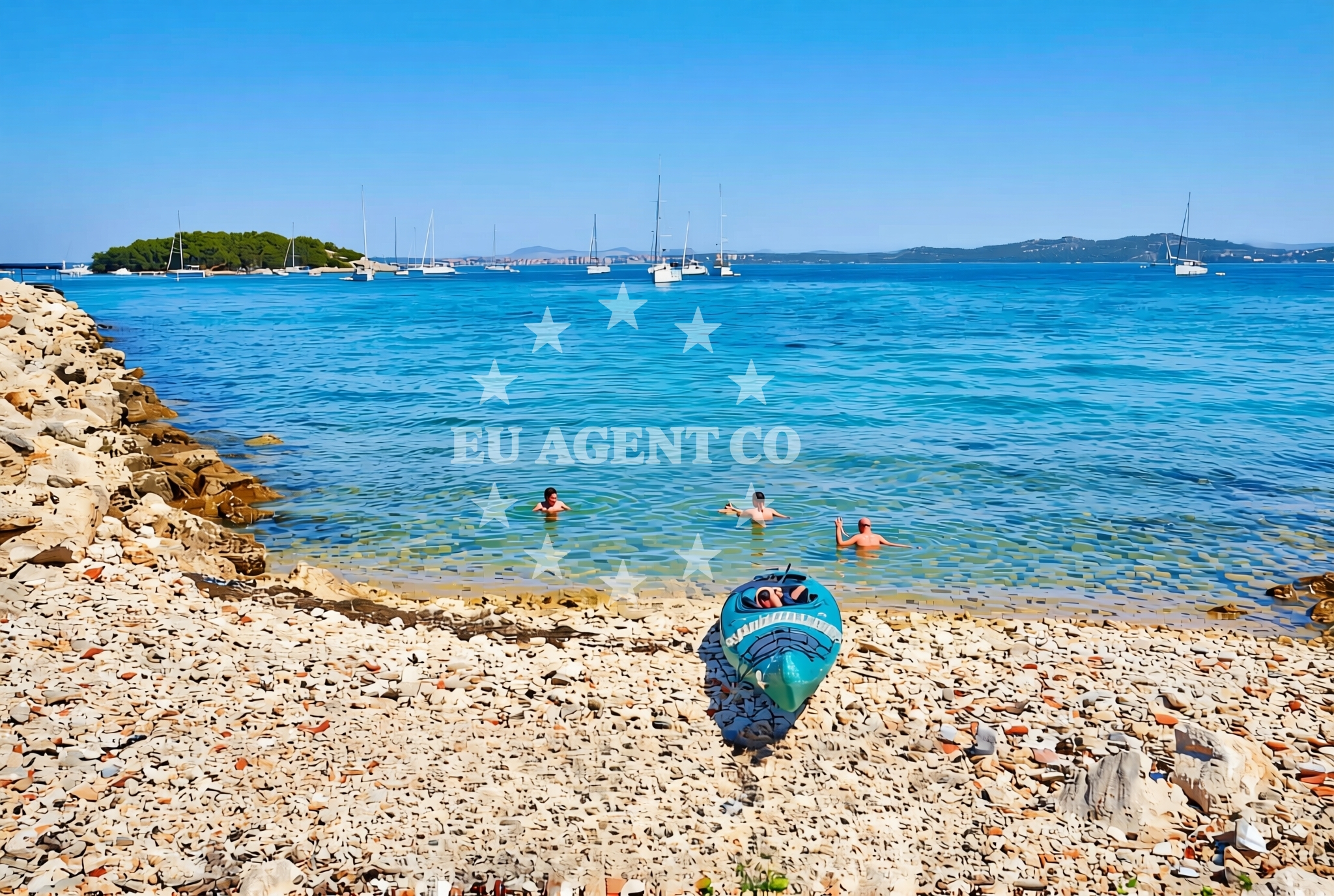 Sea and coastal view of Lukobran, Vrgada (Vrgada) Beach in Lukobran