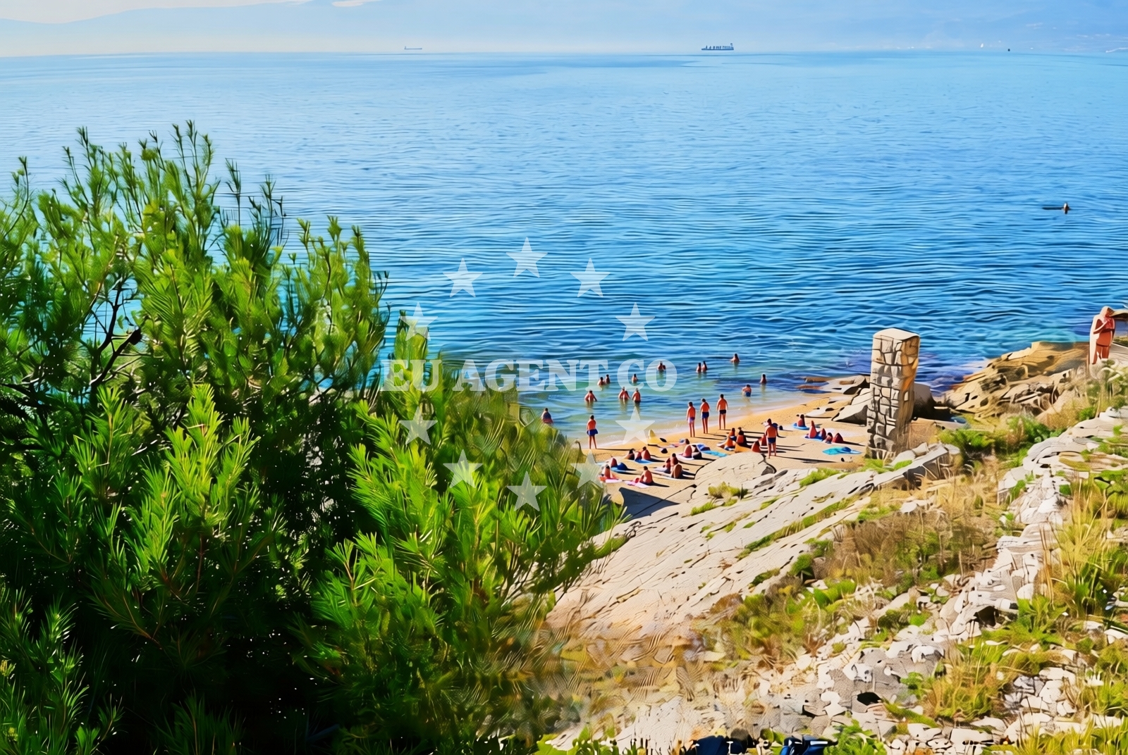 Sea and coastal view of Lumbortovo, Kostrena Beach in Lumbortovo