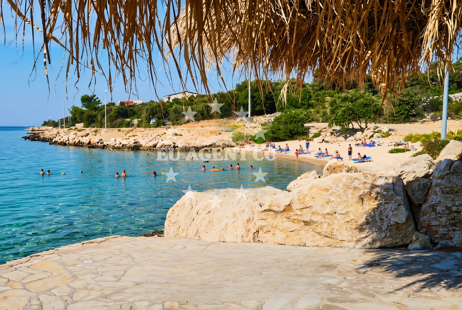 Sea and coastal view of Lungo mare istok, Mandre (Pag) Beach in Lungo mare istok