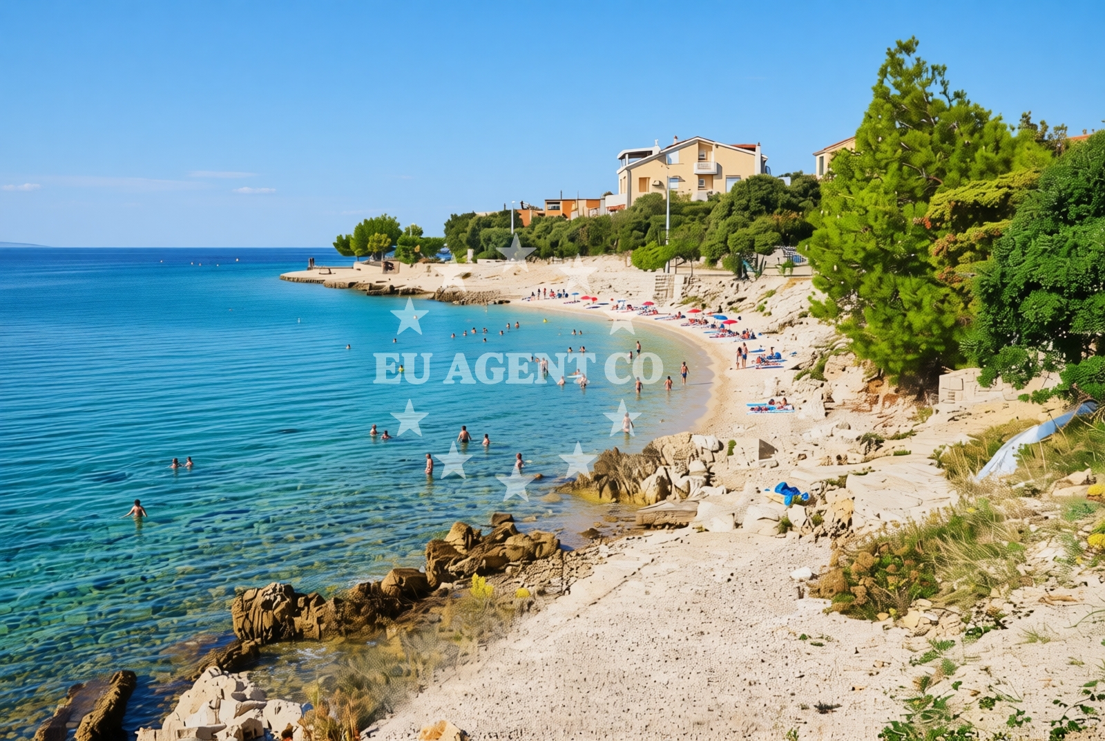 Shoreline and swimming area at Lungo mare, Mandre (Pag) Beach in Lungo mare