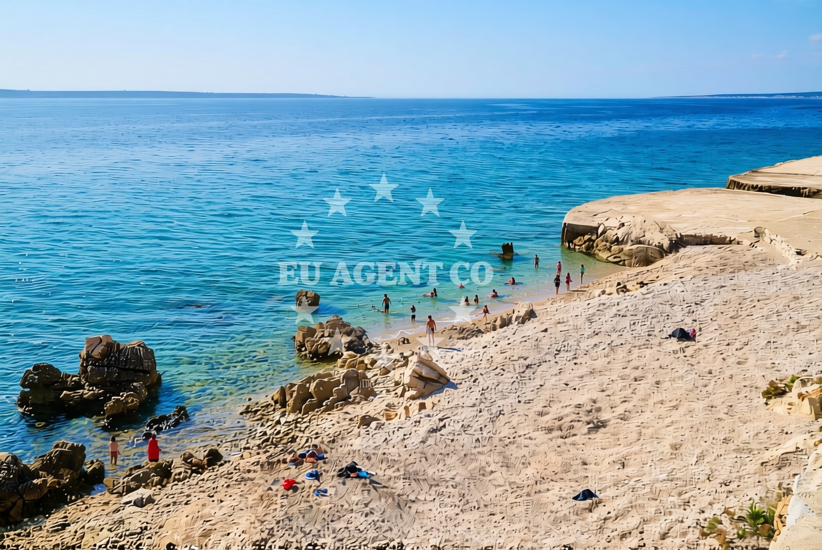 Sea and coastal view of Lungo mare, Mandre (Pag) Beach in Lungo mare