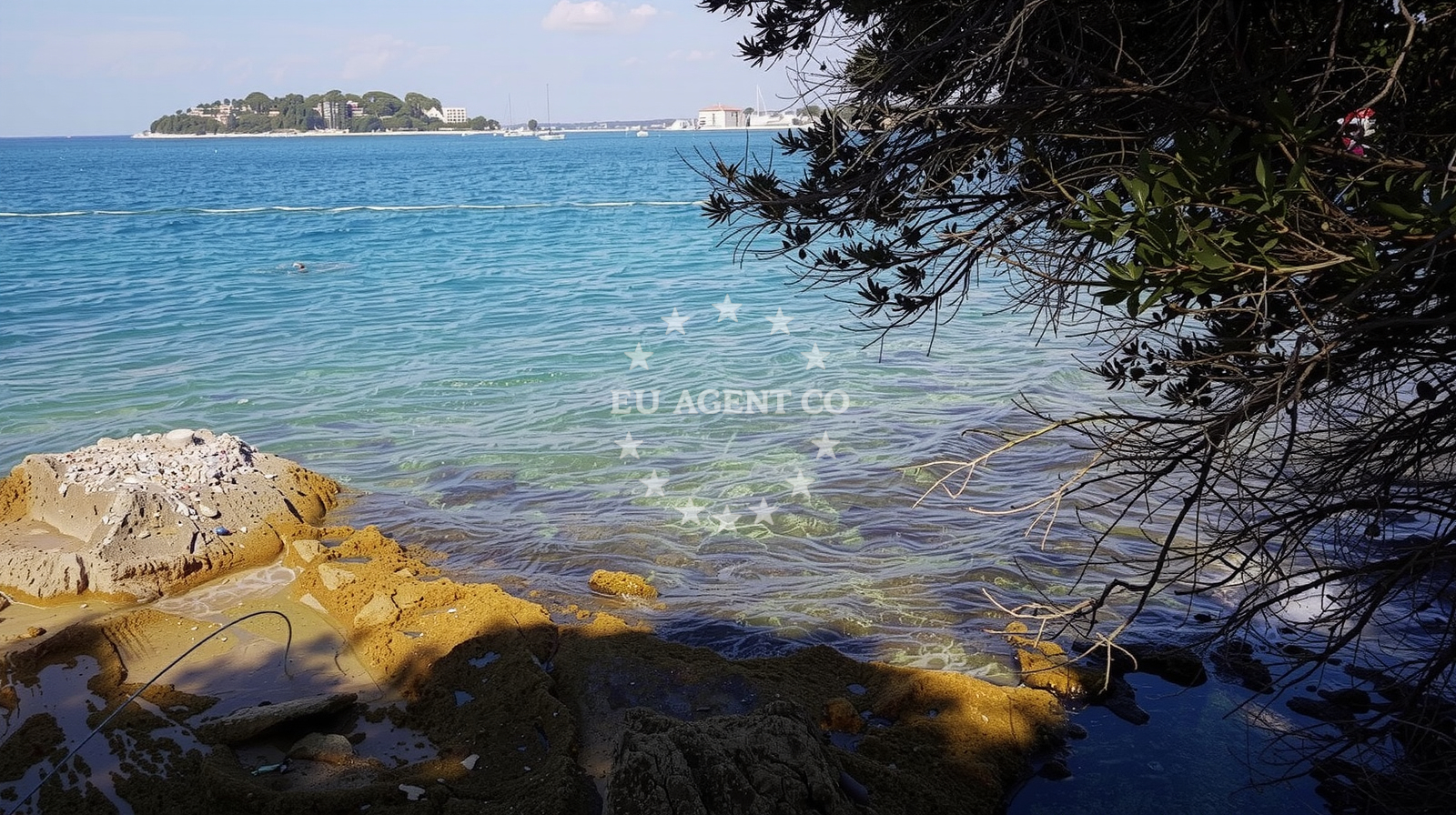 Shoreline and swimming area at Luno Laguna beach in Plava Laguna Resort, Poreč