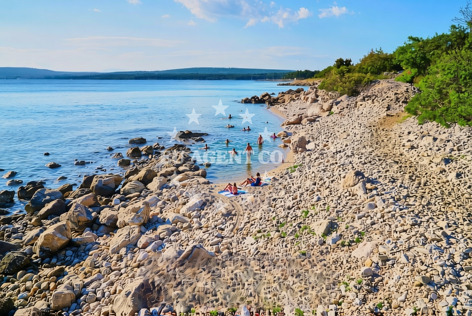 Shoreline and swimming area at Mala Krasa jug, Punat (Krk) Beach in Mala Krasa jug