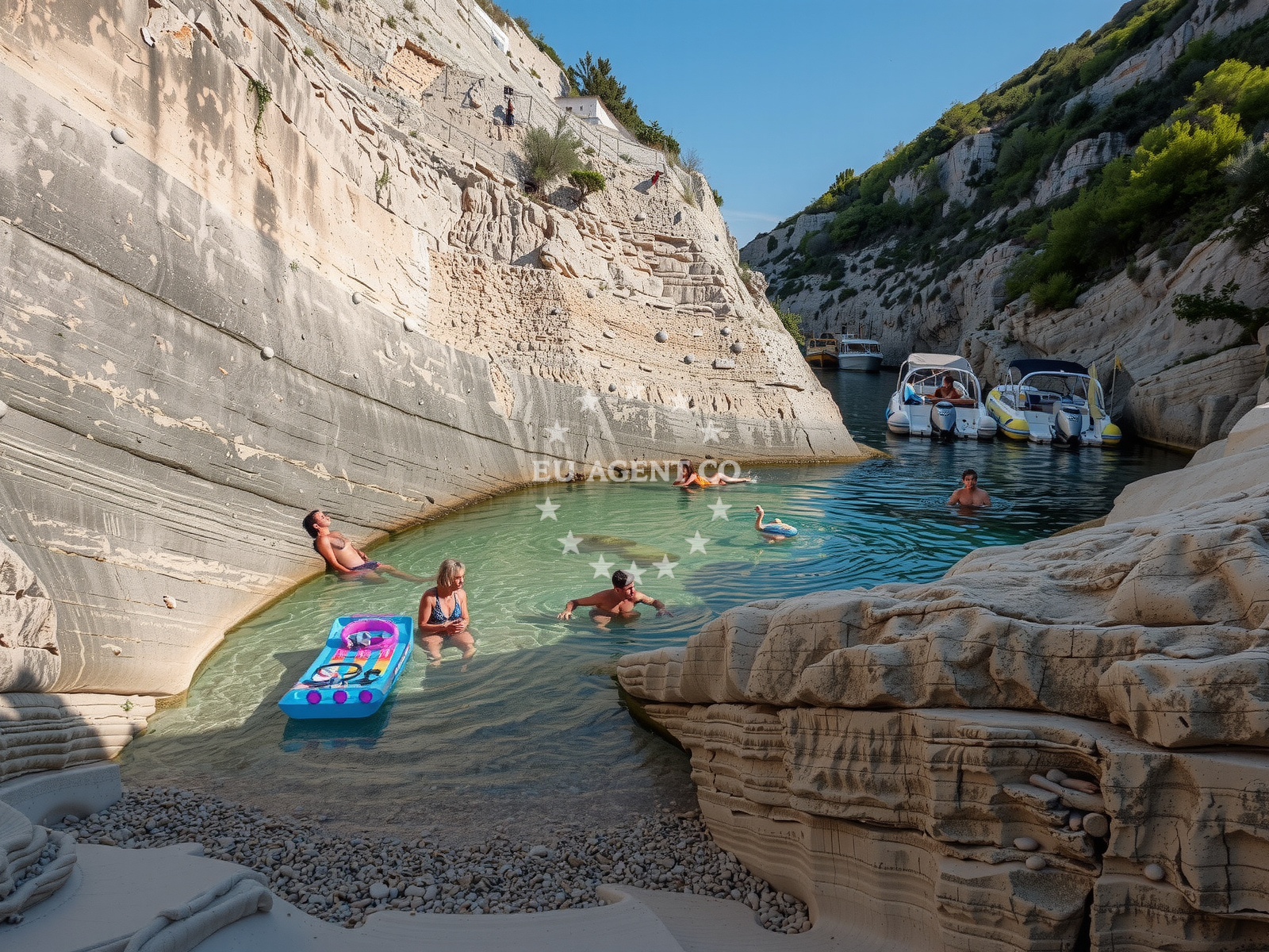Shoreline and swimming area at Mala Pritiscina Beach in Gurnji put 37, Komiža