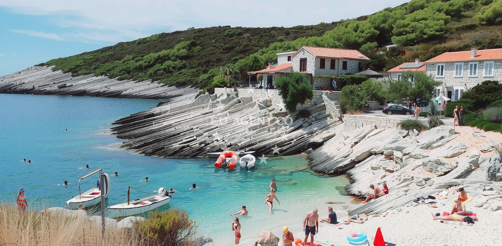 Beach facilities and surroundings at Mala Travna in Žužeca 5, Vis