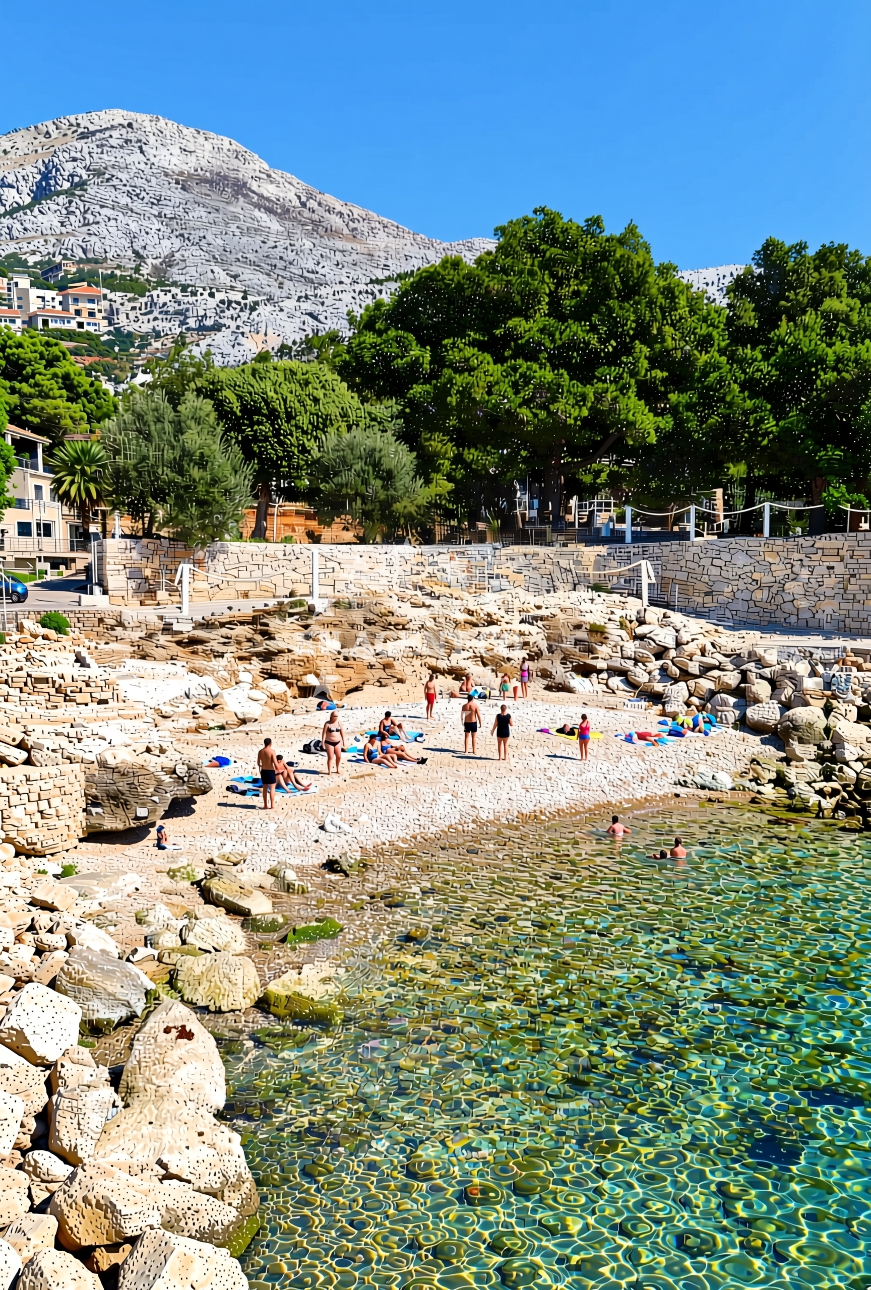 Beach facilities and surroundings at Male Čiste, Drvenik (Gradac) Beach in Male Čiste
