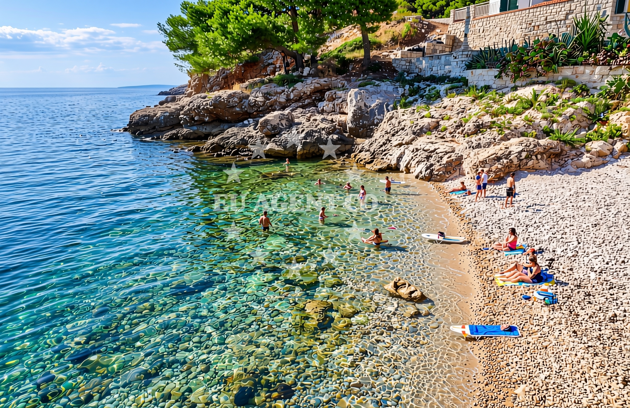 Beach facilities and surroundings at Mali Črvanj istok, Zastražišće (Hvar) Beach in Mali Črvanj istok