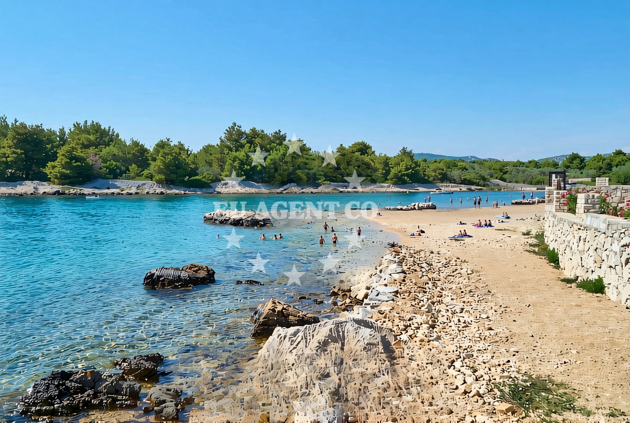 Shoreline and swimming area at Malo Tatinje, Betina (Murter) Beach in Malo Tatinje