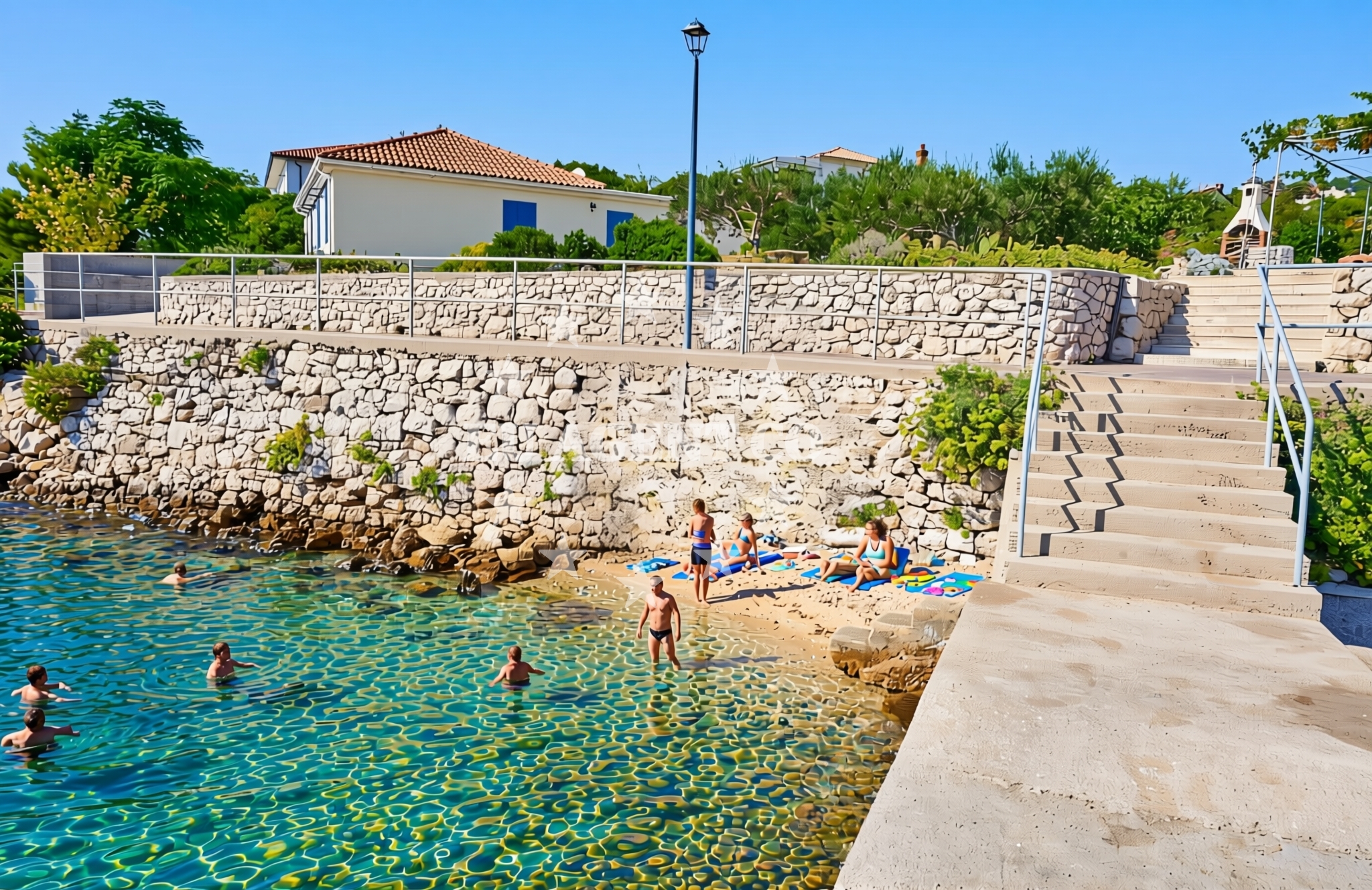 Shoreline and swimming area at Mama, Barbat na Rabu (Rab) Beach in Mama