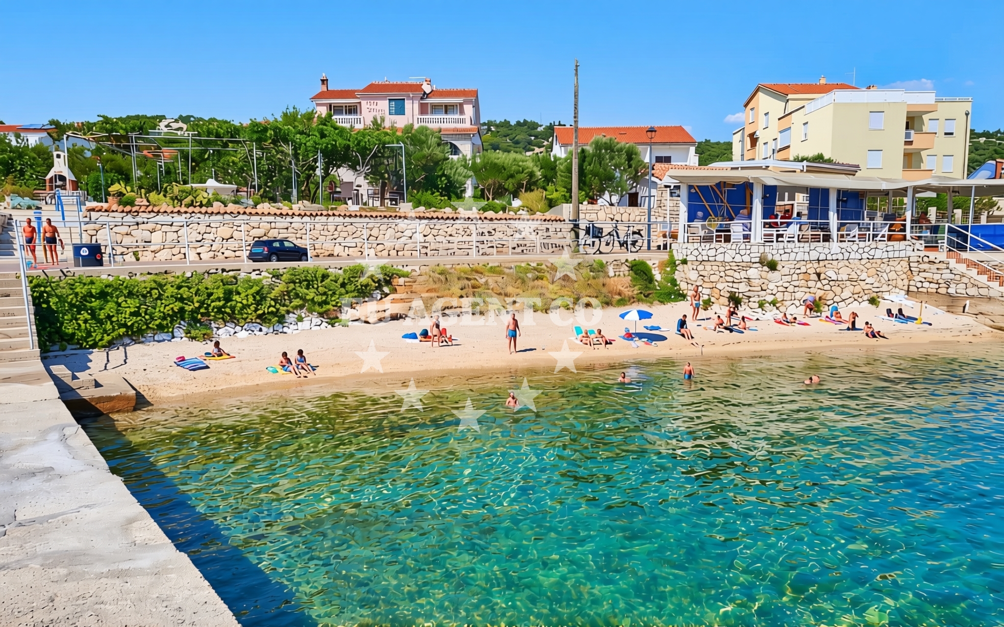 Sea and coastal view of Mama, Barbat na Rabu (Rab) Beach in Mama