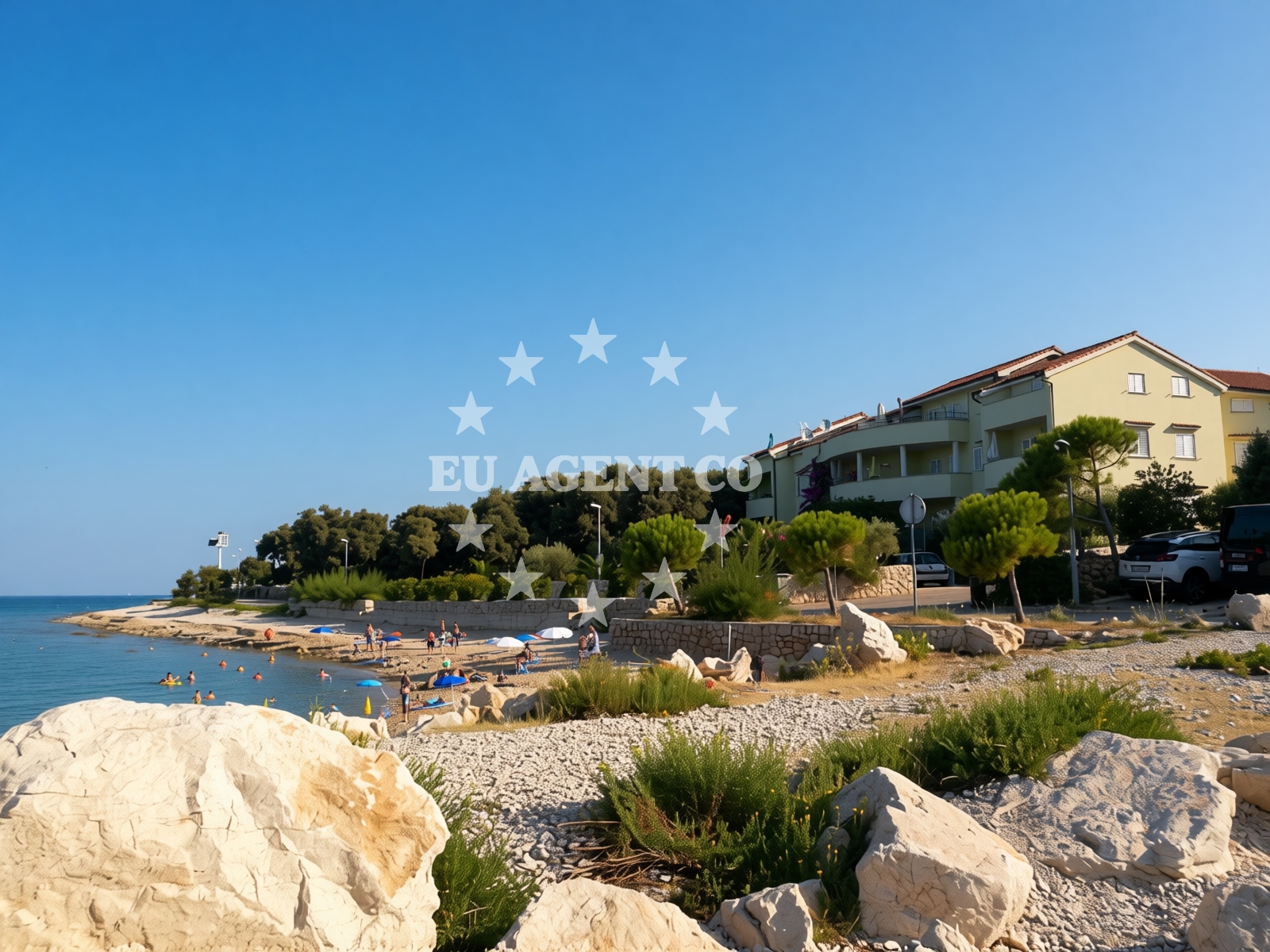 Beach facilities and surroundings at Mandre II beach in Ulica Jurja Dalmatinca 5, Mandre