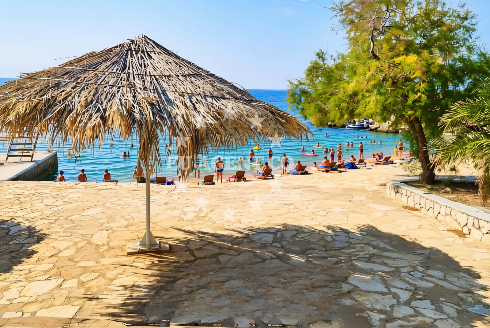 Sea and coastal view of Mandrice, Mandre (Pag) Beach in Mandrice