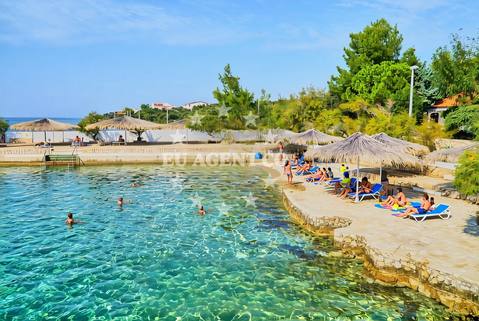 Beach facilities and surroundings at Mandrice, Mandre (Pag) Beach in Mandrice