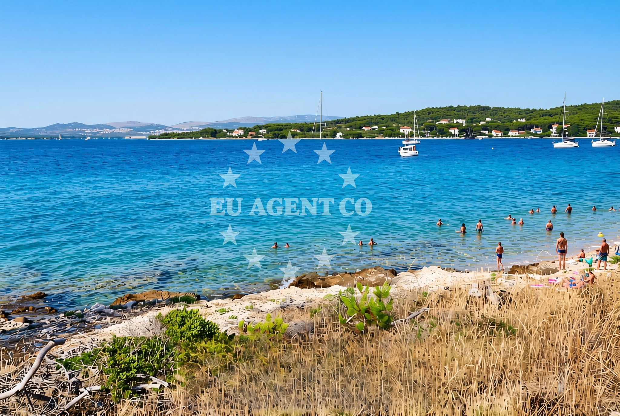 Overview of Marin (dog beach), Zlarin (Zlarin) Beach in Marin (plaža za pse)