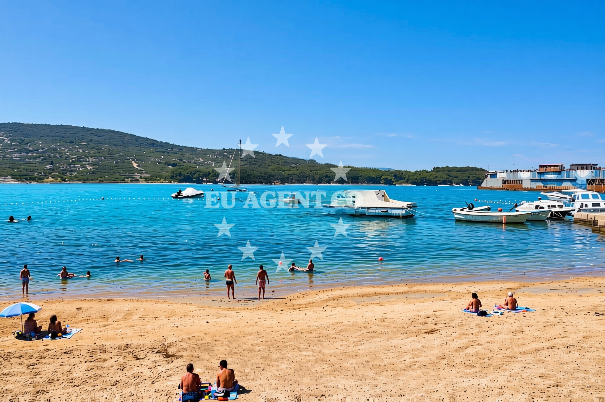 Sea and coastal view of Marina, Cres (Cres) Beach in Marina