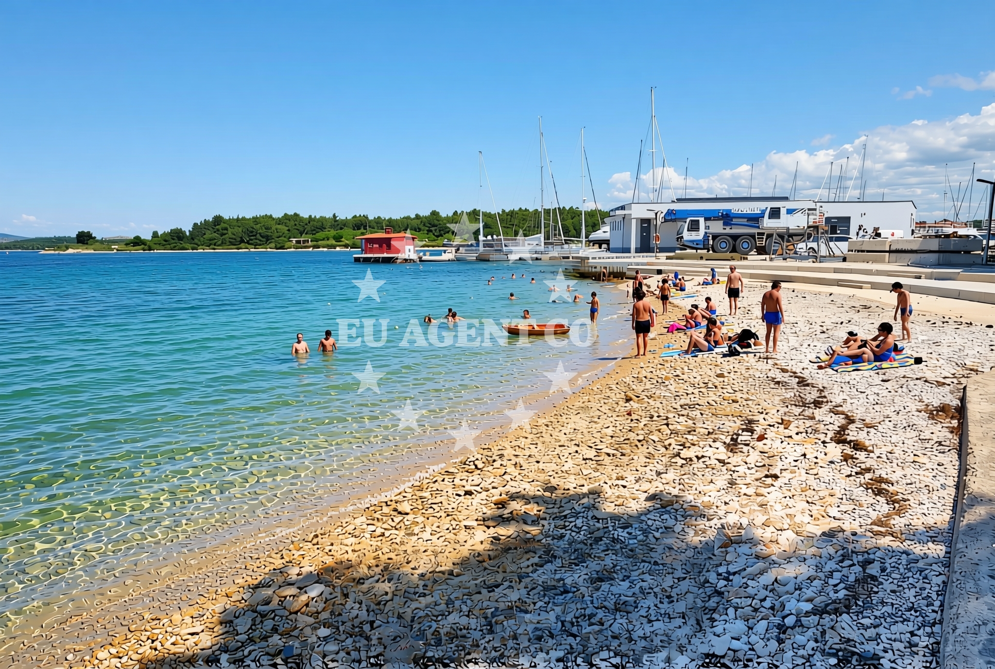 Shoreline and swimming area at Marina (dog beach), Medulin Beach in Marina (plaža za pse)