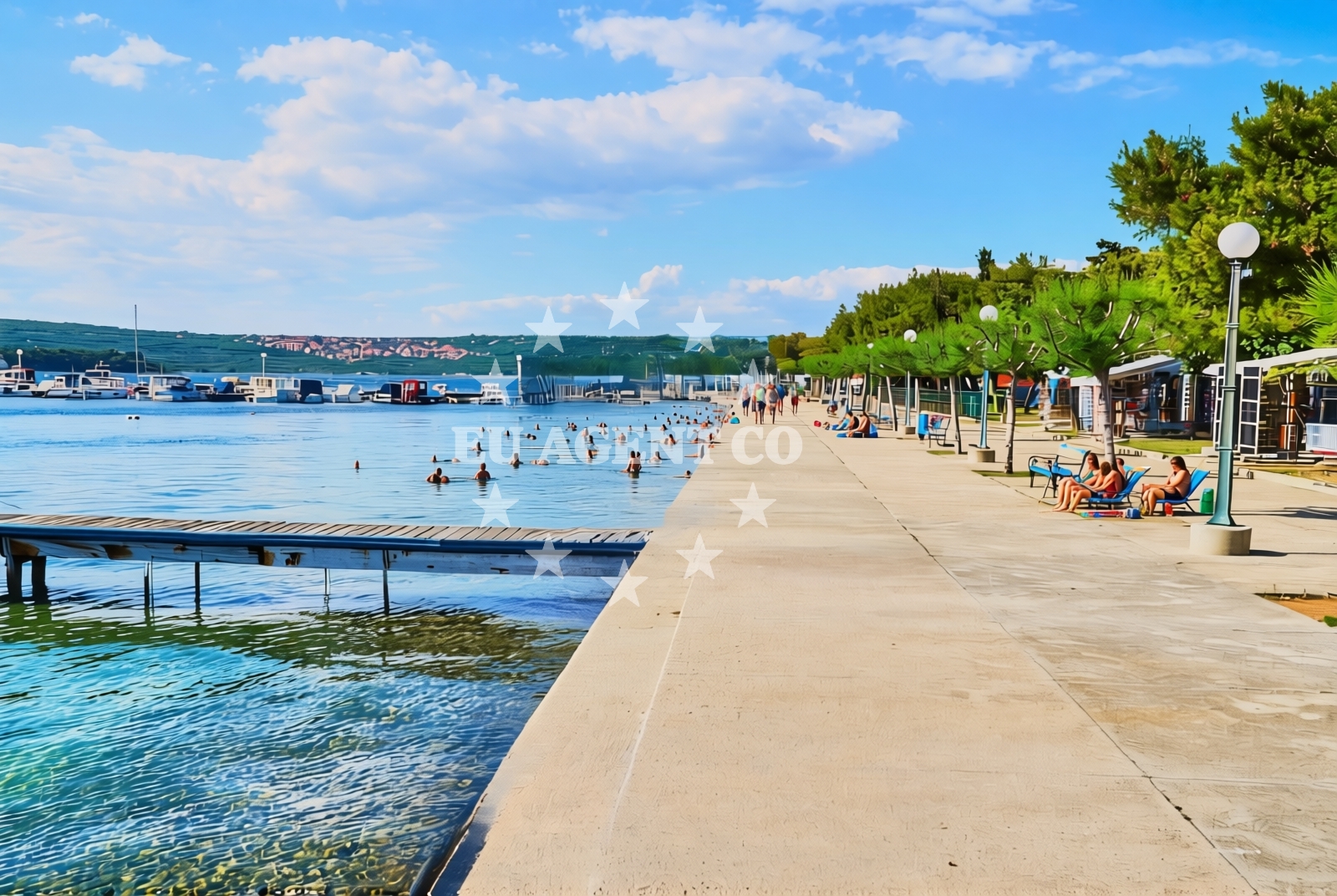 Sea and coastal view of Marina, Punat (Krk) Beach in Marina