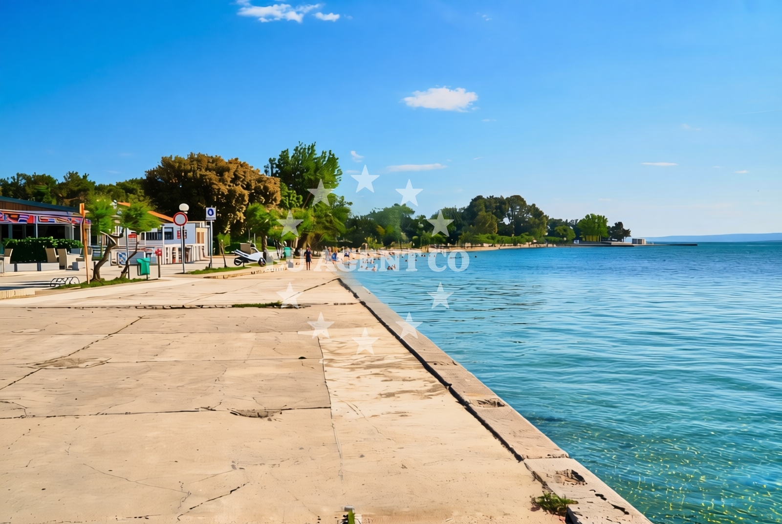 Beach facilities and surroundings at Marina, Punat (Krk) Beach in Marina