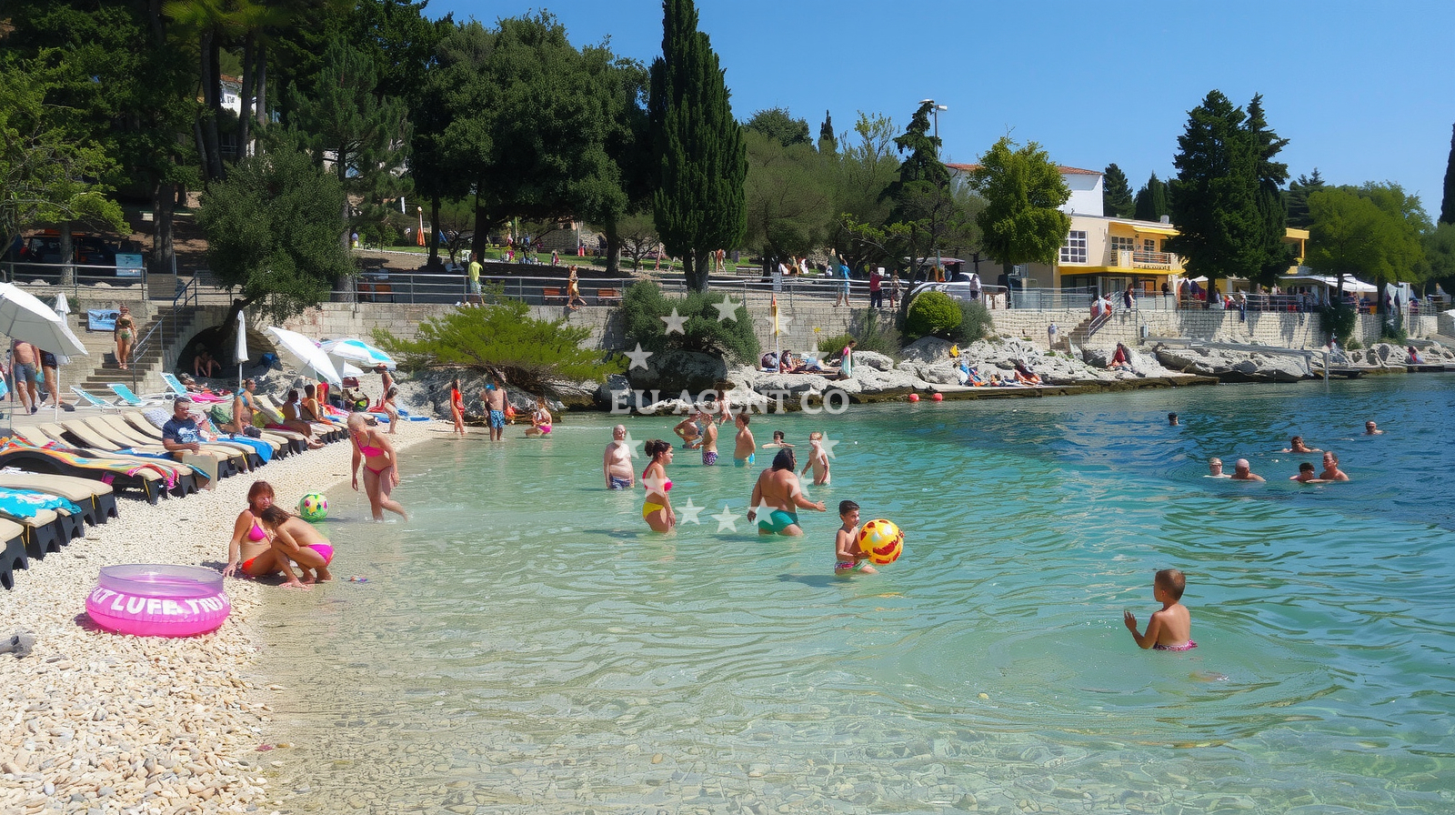Overview of Marsal Tito beach in Girandella 7, Rabac
