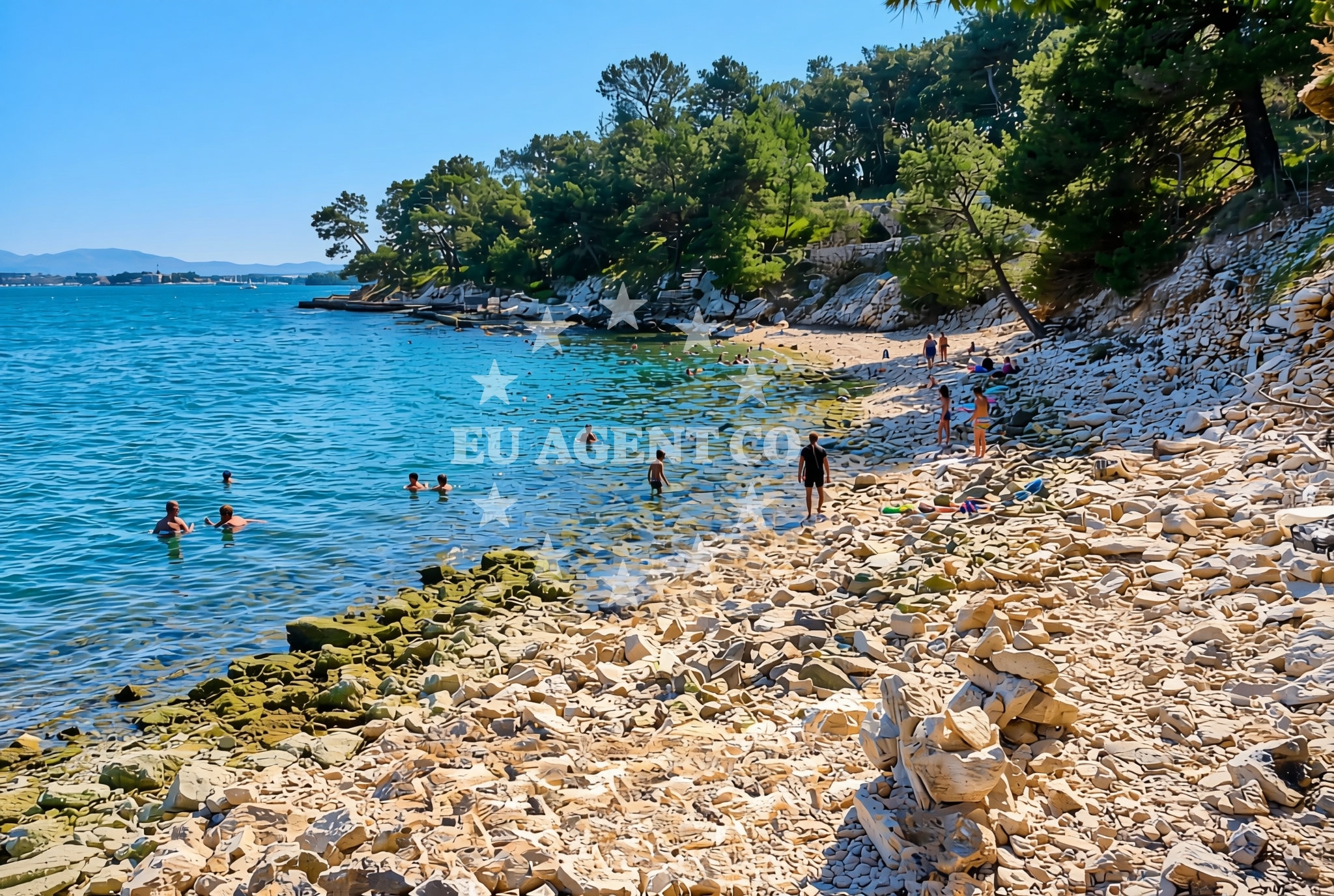Shoreline and swimming area at Martinska jug, Šibenik Beach in Martinska jug