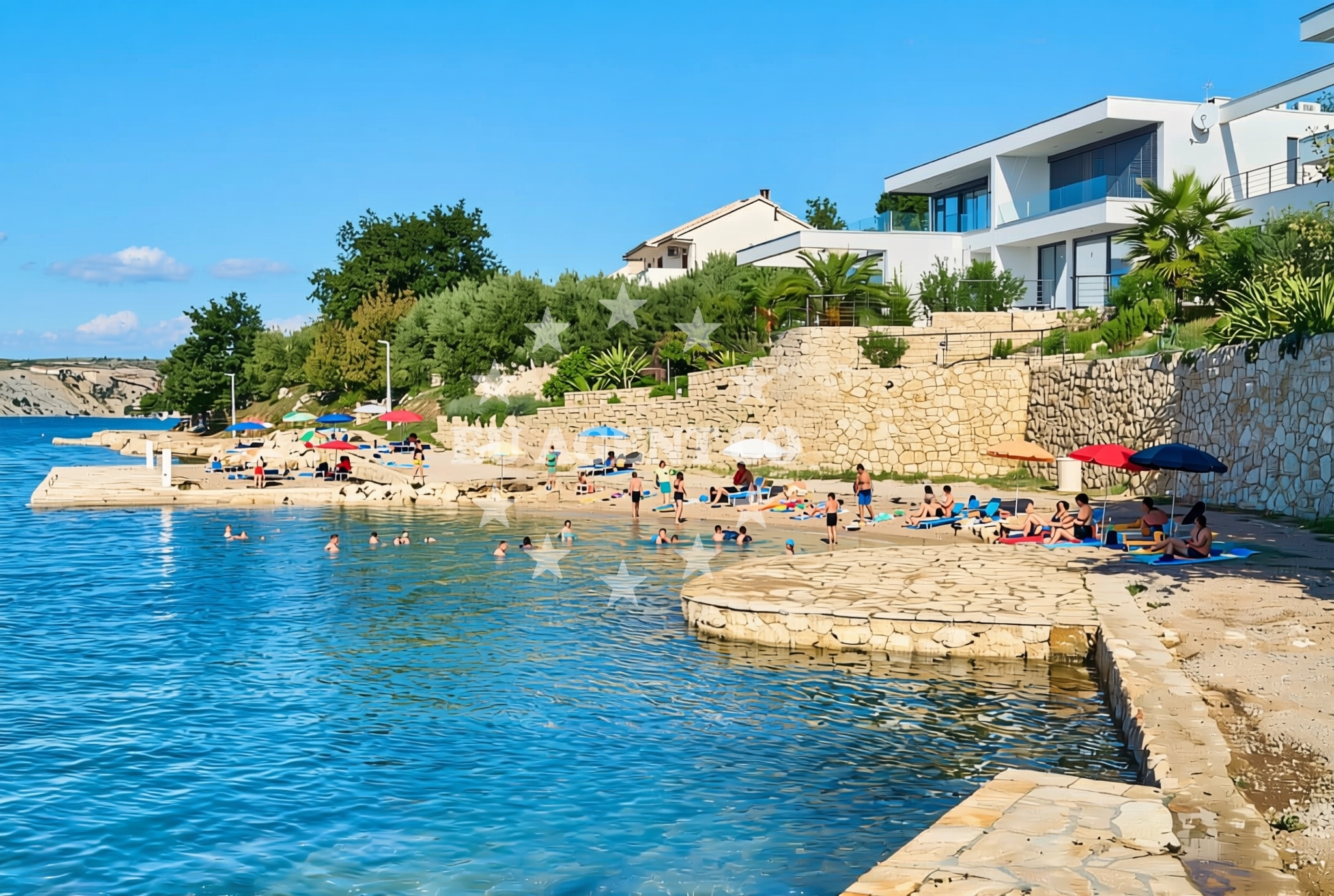 Sea and coastal view of Maslenica: beaches and coves (4) in Maslenica