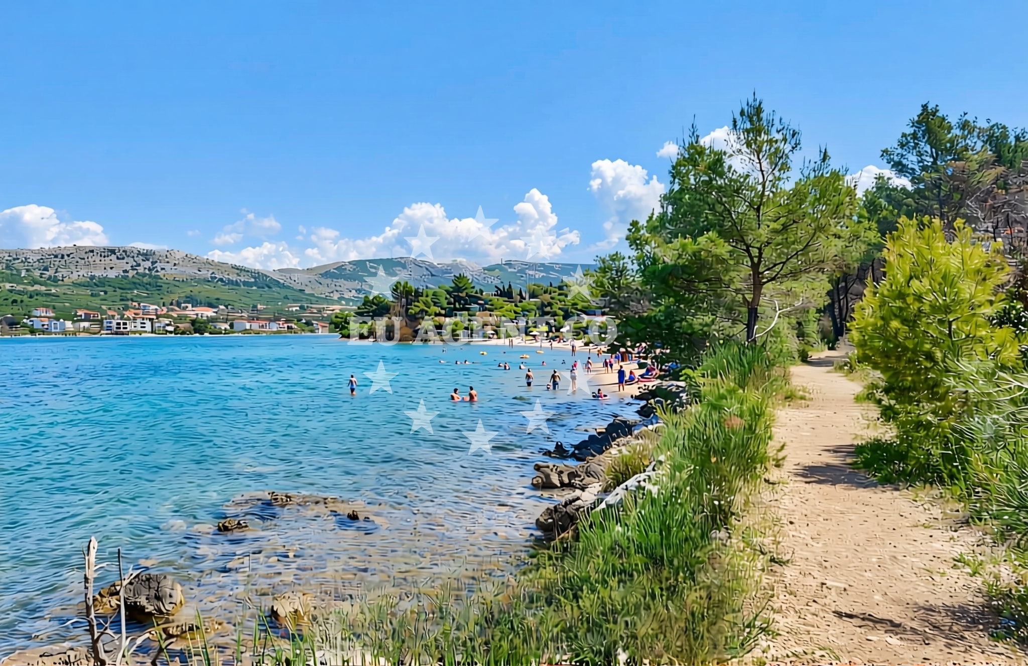 Sea and coastal view of Maslina, Grebaštica Beach in Maslina