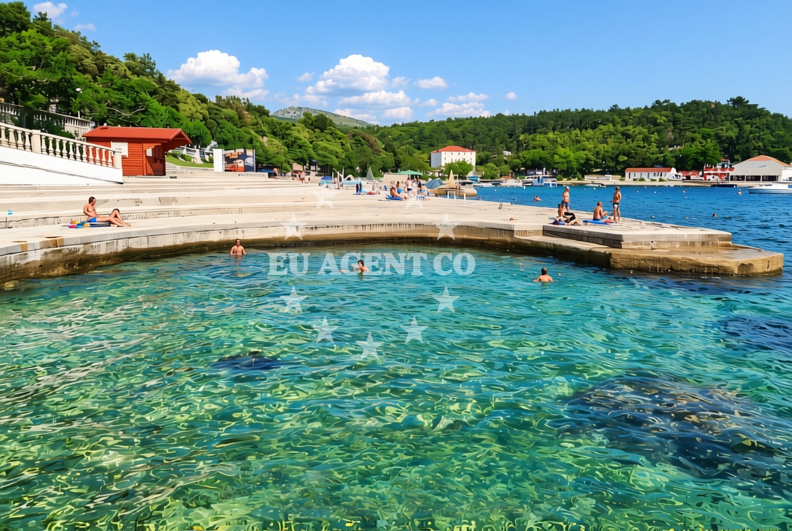 Sea and coastal view of Maslina, Selce Beach in Maslina