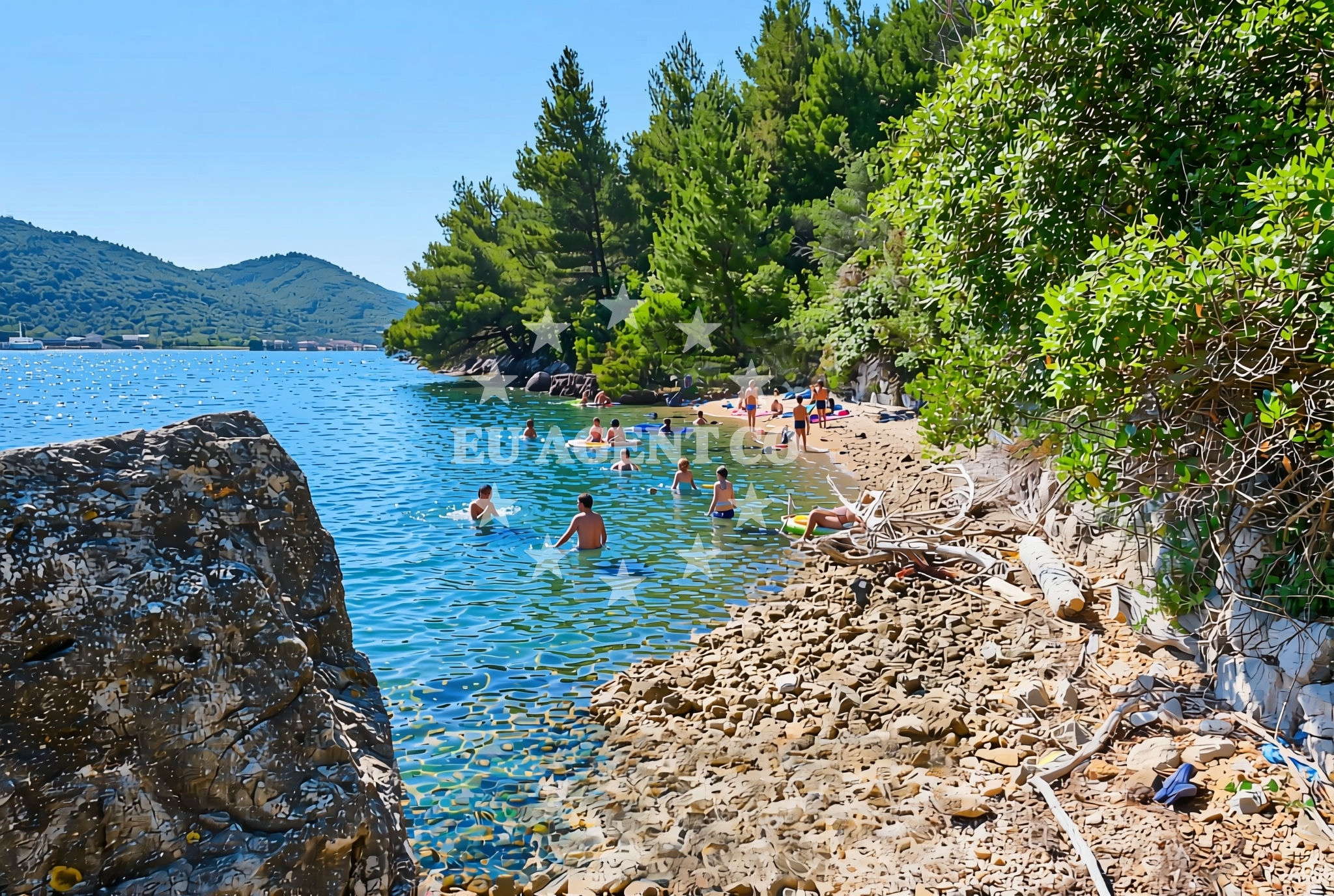 Sea and coastal view of Maslina, Zamaslina Beach in Maslina