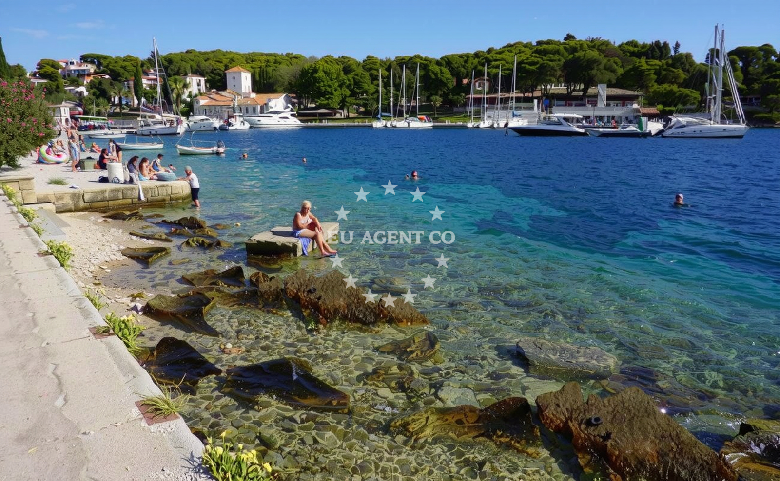 Beach facilities and surroundings at Maslinica beach in Obala braće Marchi 19, Maslinica, Grohote