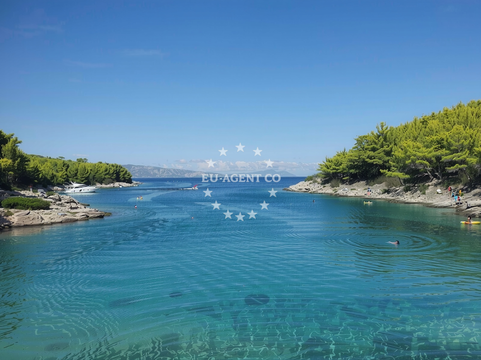 Sea and coastal view of Maslinica beach in , Vrboska