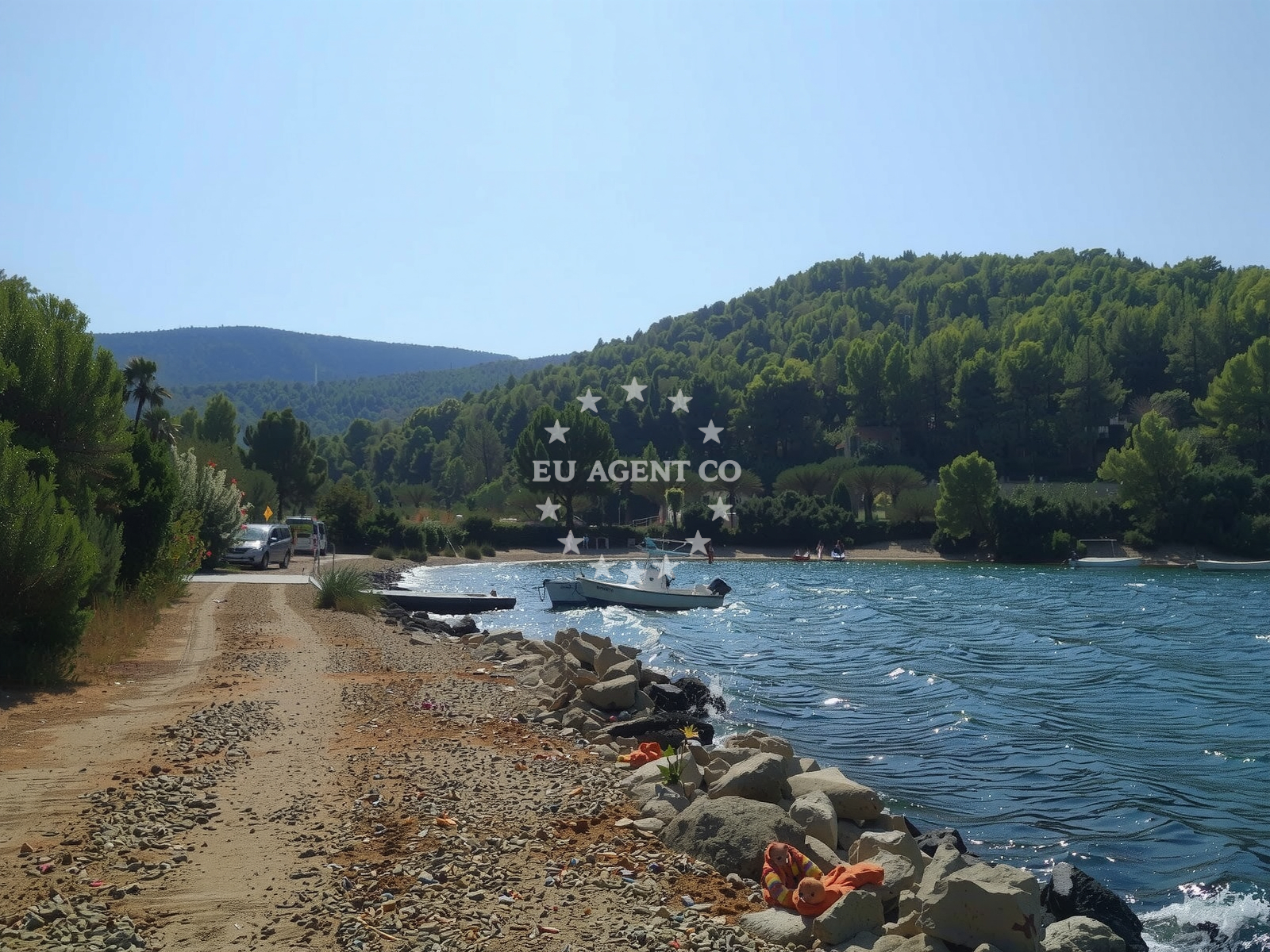 Overview of Maslinica beach in Uvala Maslinica, Stari Grad