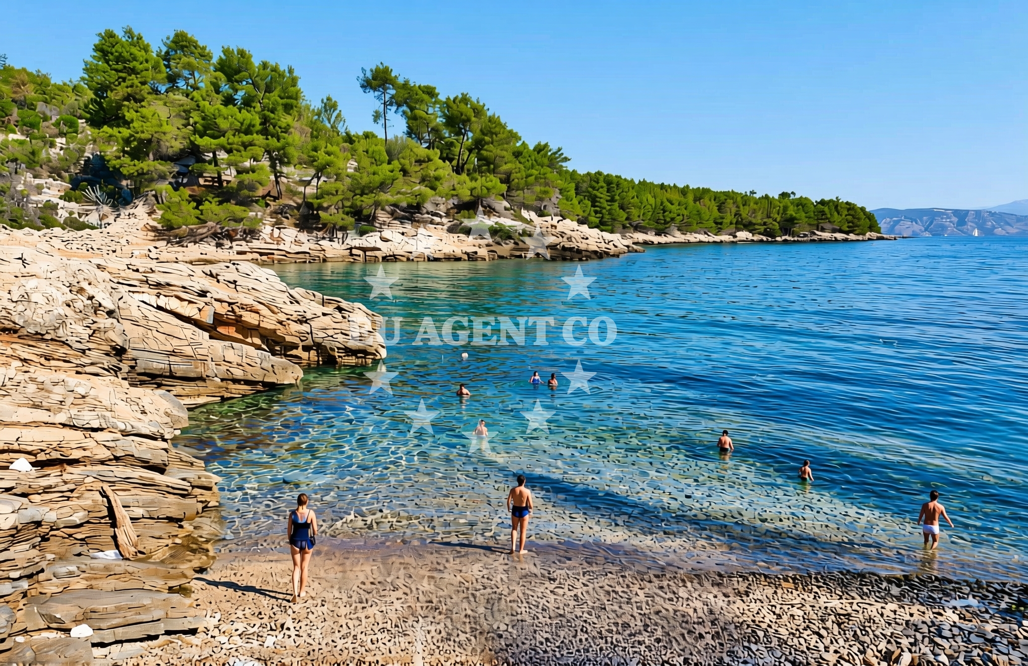 Beach facilities and surroundings at Maslinica jug, Vrboska (Hvar) Beach in Maslinica jug